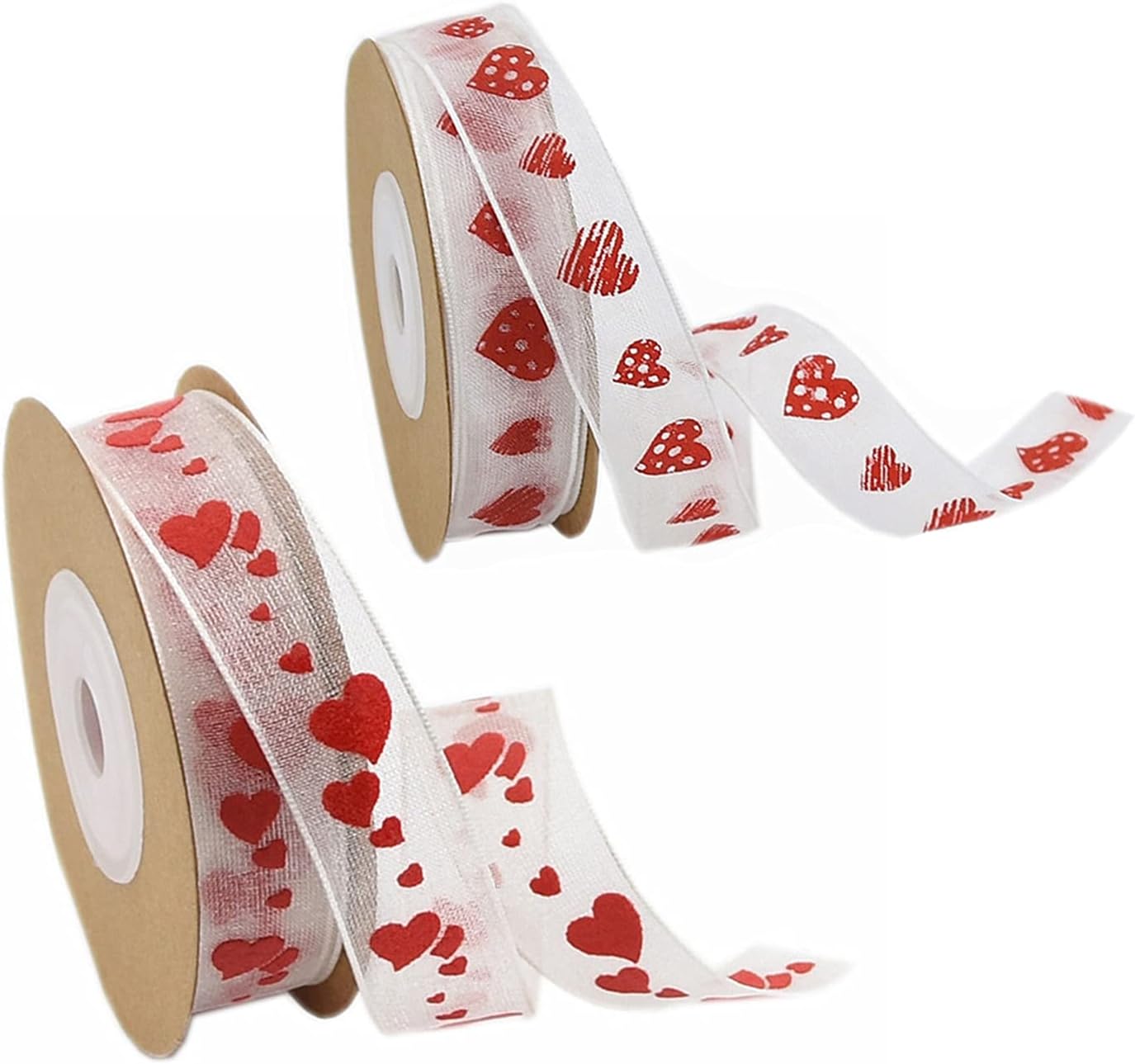 Wstążka Satynowa w Serca – Ozdobna Rypsowa Wstążka do Prezentów, na Ślub, do Rękodzieła, Eleganckiego Pakowania (2 Rolki)