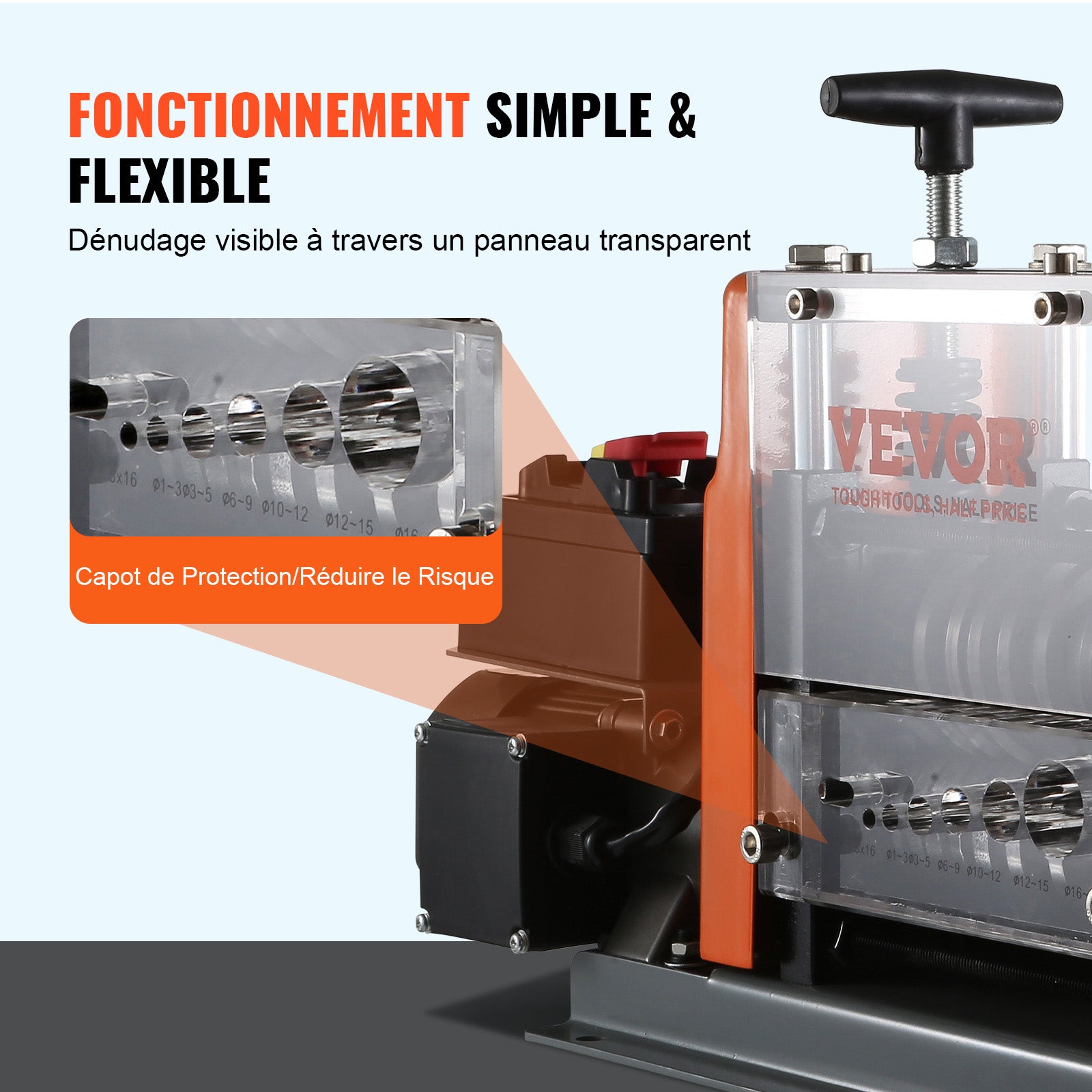 Machine à Dénuder Électrique 60W VEVOR, Dénudeur de Câble 1,5–25 mm, 6 Canaux Ronds + 1 Plat, Réglage Visible pour Recyclage Fil de Cuivre - 4