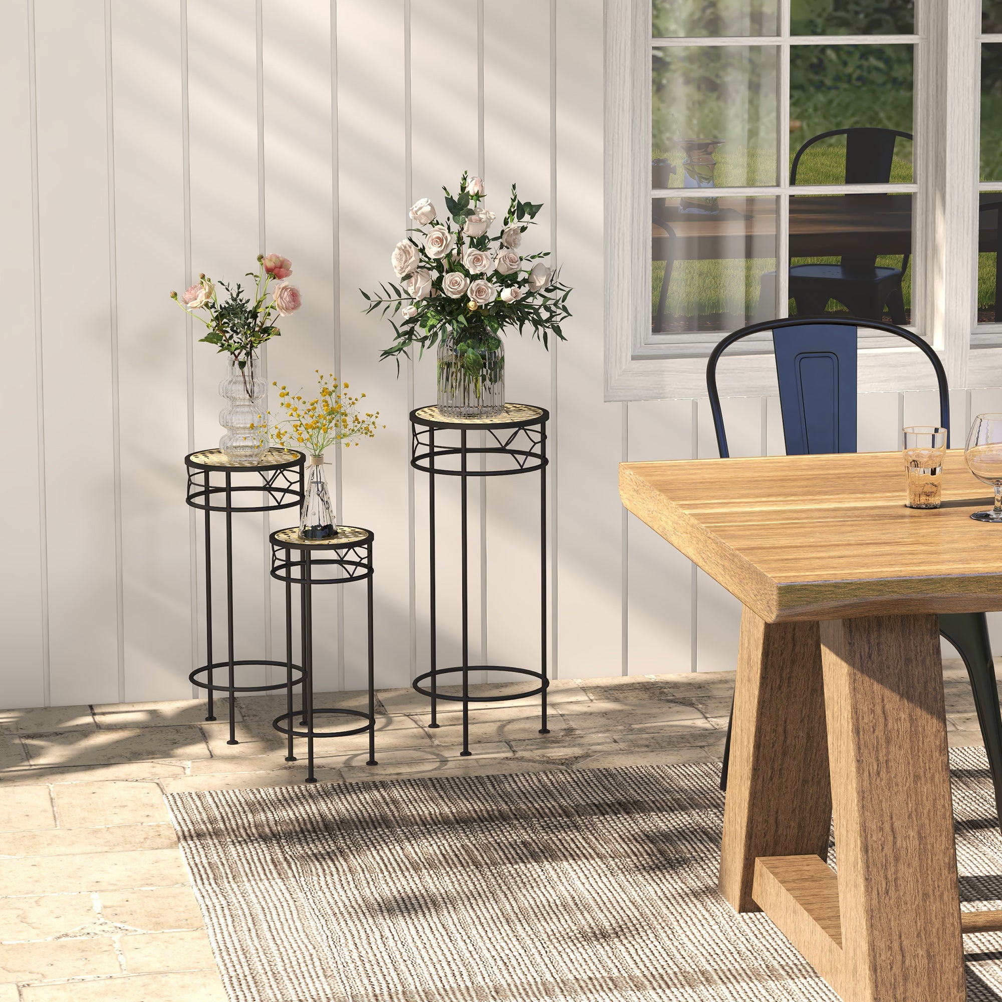 Lot de 3 supports pot de fleurs supports pour plantes ronds étagère à fleurs empilables - plateaux aspect rotin - 4