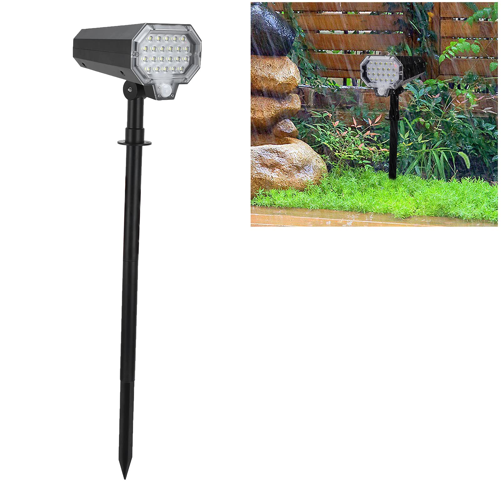 Wodoodporne zewnętrzne reflektory solarne do trawnika, automatyczny obrót o 160°