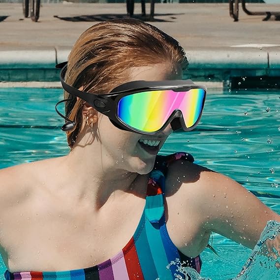 Lunettes de natation antibuée protection UV sans fuite réglables avec pont nasal souple pour adultes contenant bouchons d'oreilles - 7
