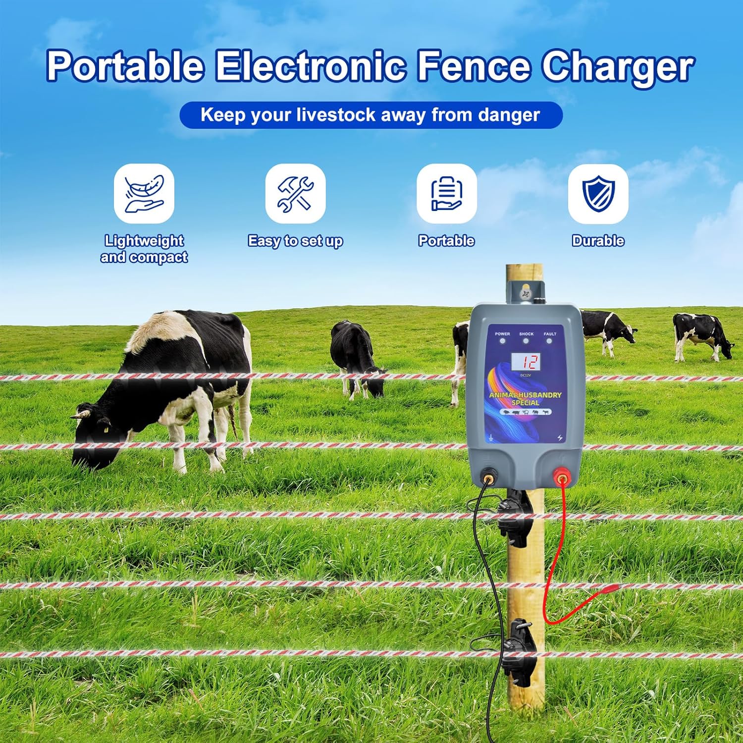 Électrificateur Clôture Électrique 10KM – Haute Puissance 10.5KV Pour Chevaux, Bovins, Animaux