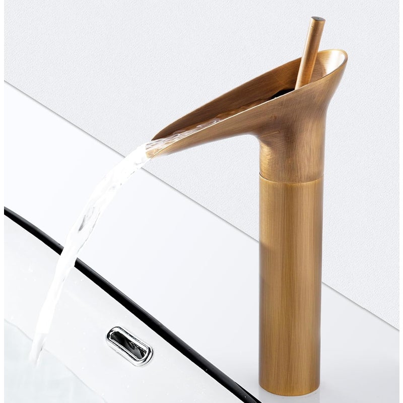 Bateria Umywalkowa Kaskadowa Retro Mosiądz Wysoka Bateria Umywalkowa Nablatowa Kaskadowa z wylewką o wysokości mm Bateria Umywalki Ciepłą Zimną Wodą