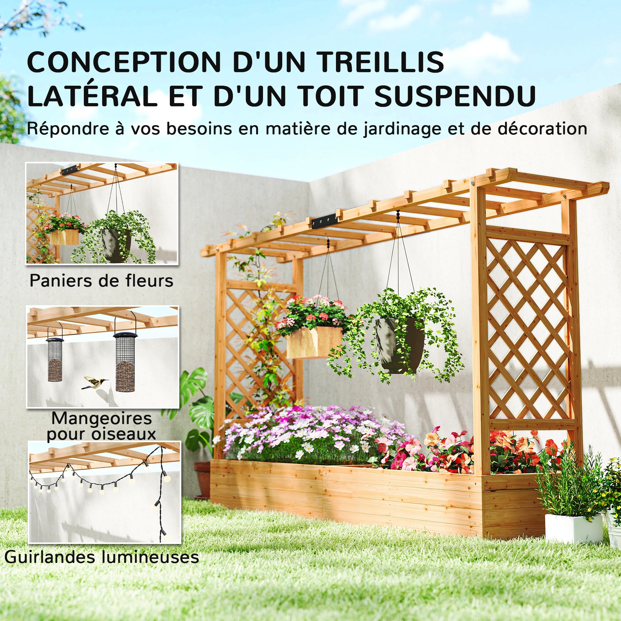Jardinière surélevée avec treillis bois de sapin Outsunny - 5