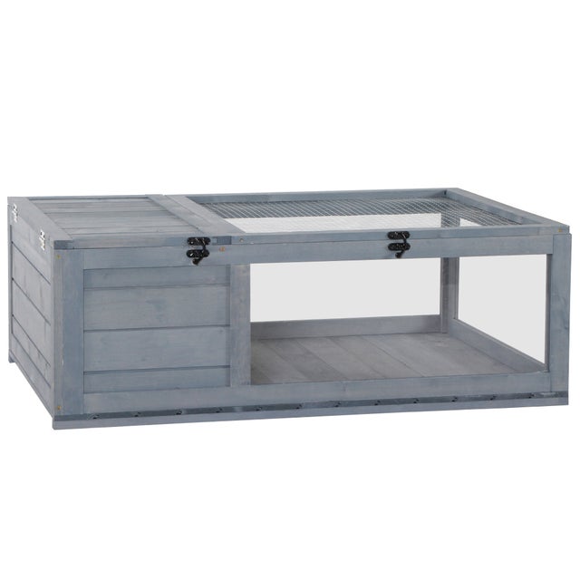 Casa para Tartarugas PawHut Madeira de Abeto Cinzenta 91x60,5x32 cm