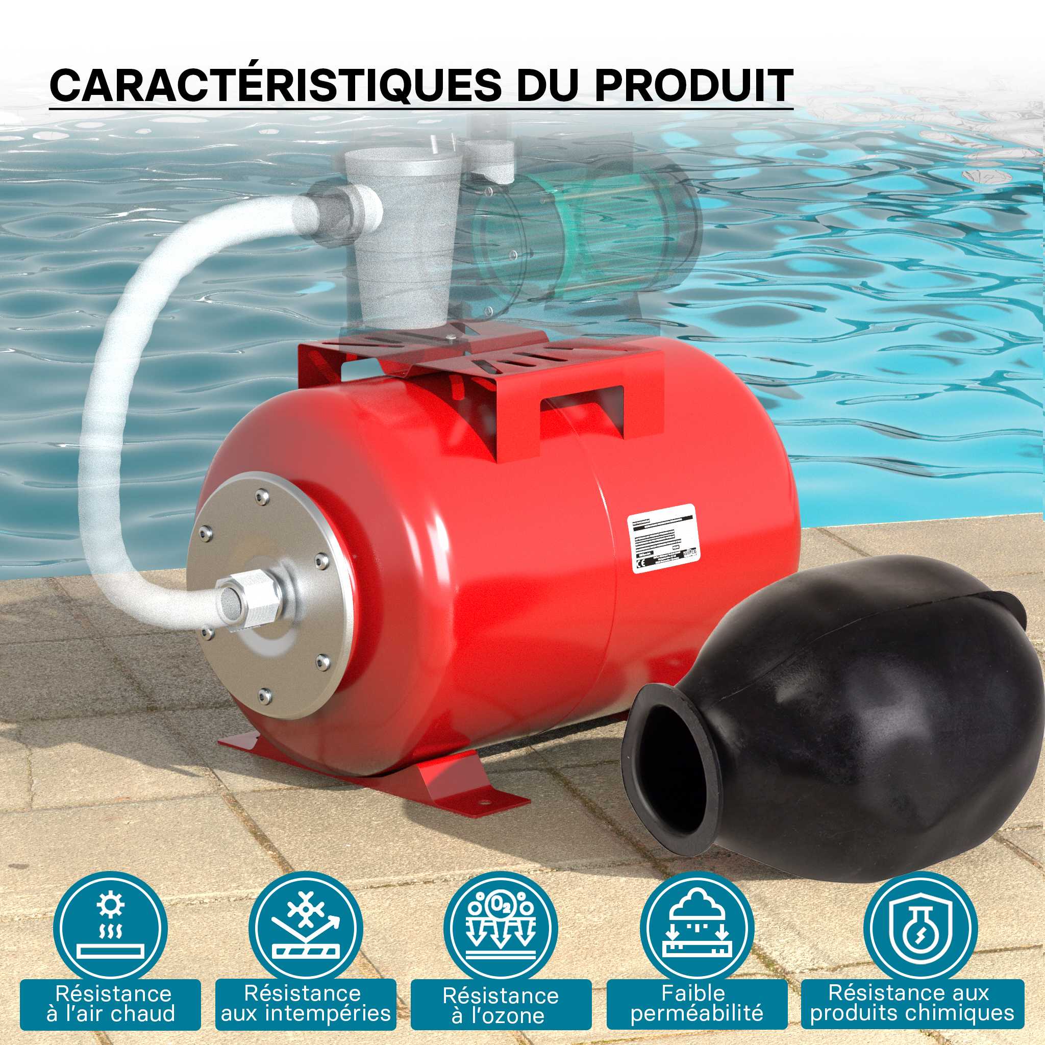 Vaso de expansión membrana EPDM 24L, depósito de presión, calderín para grupo de presión doméstico - 6