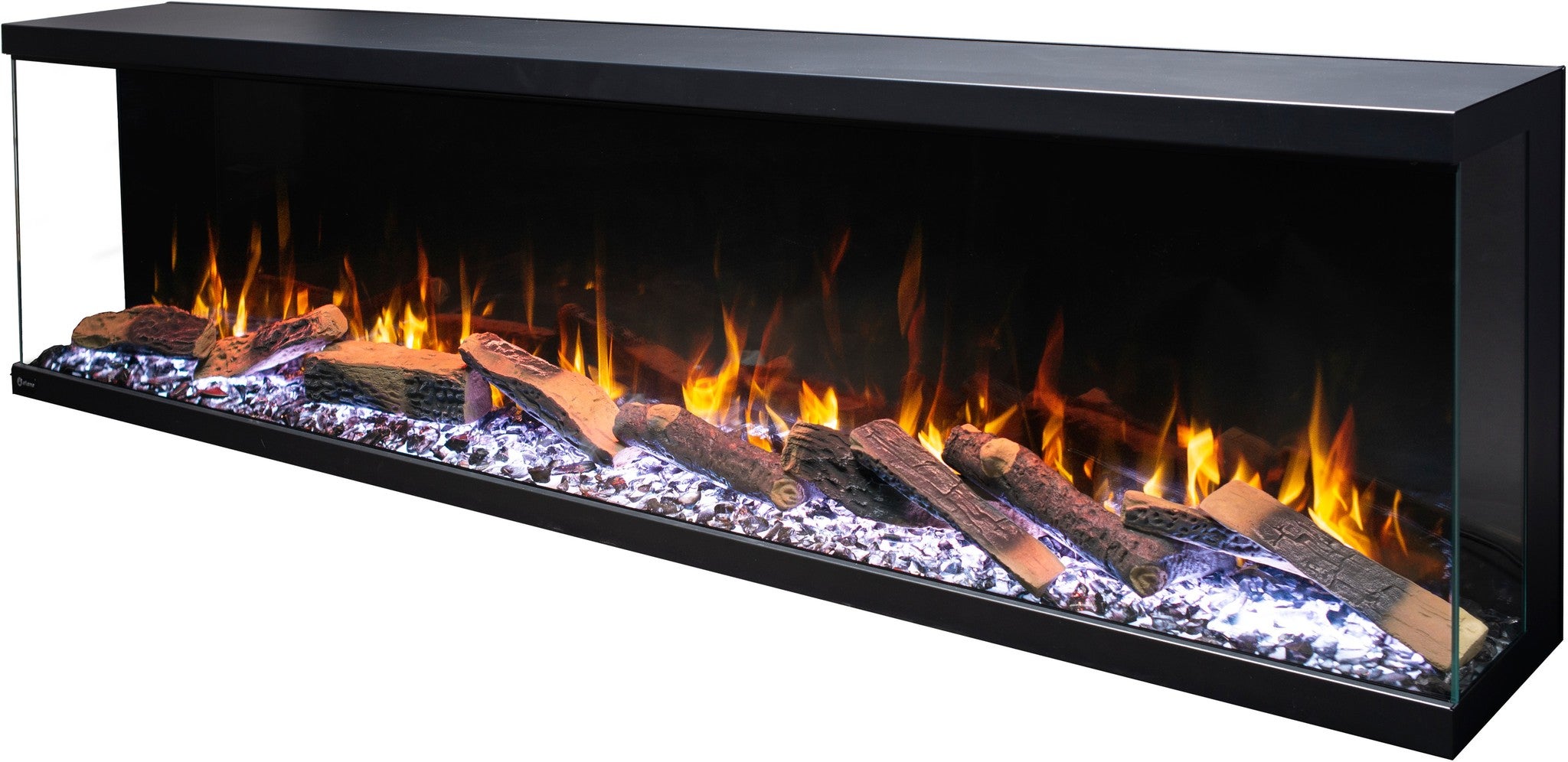 Trójstronny kominek elektryczny AFLAMO Unique 120 NH - ogień premium - na ścianę i do zabudowy - 120x46x23 cm - dekoracyjny kominek LED bez grzania - 7