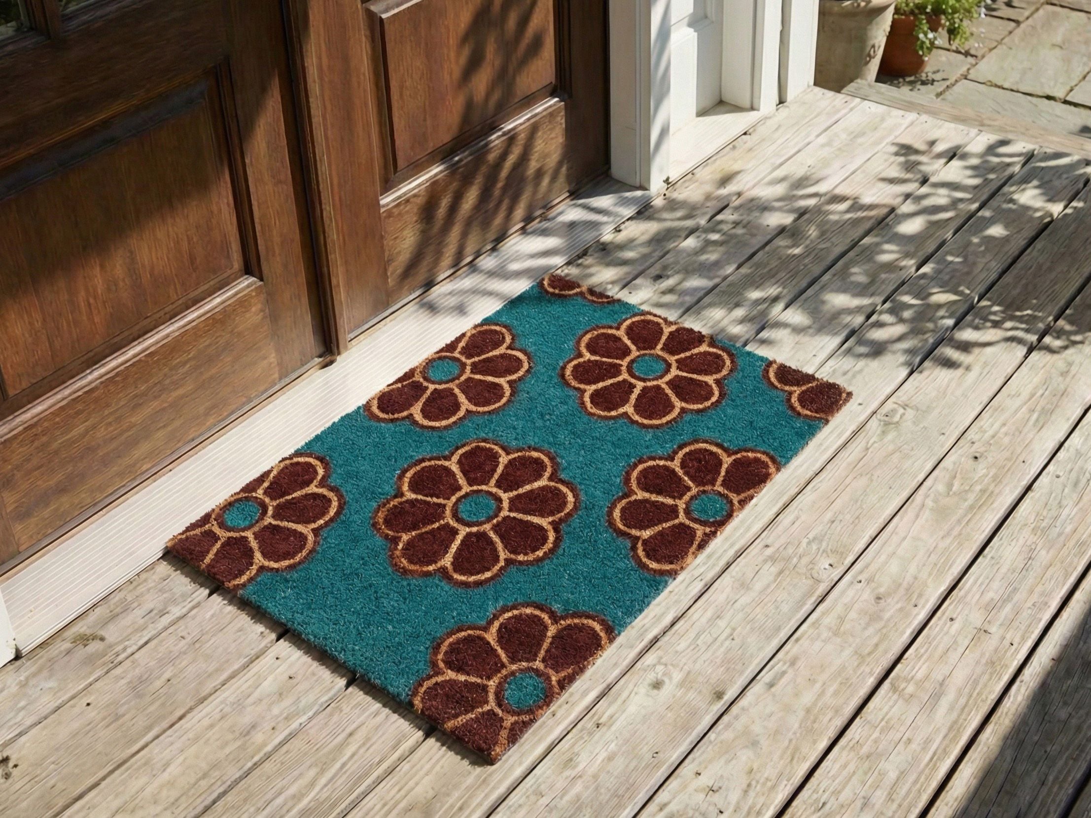 Covor intrare KULIK Albastru 50 x 80 cm Floare Fibră de nucă de cocos