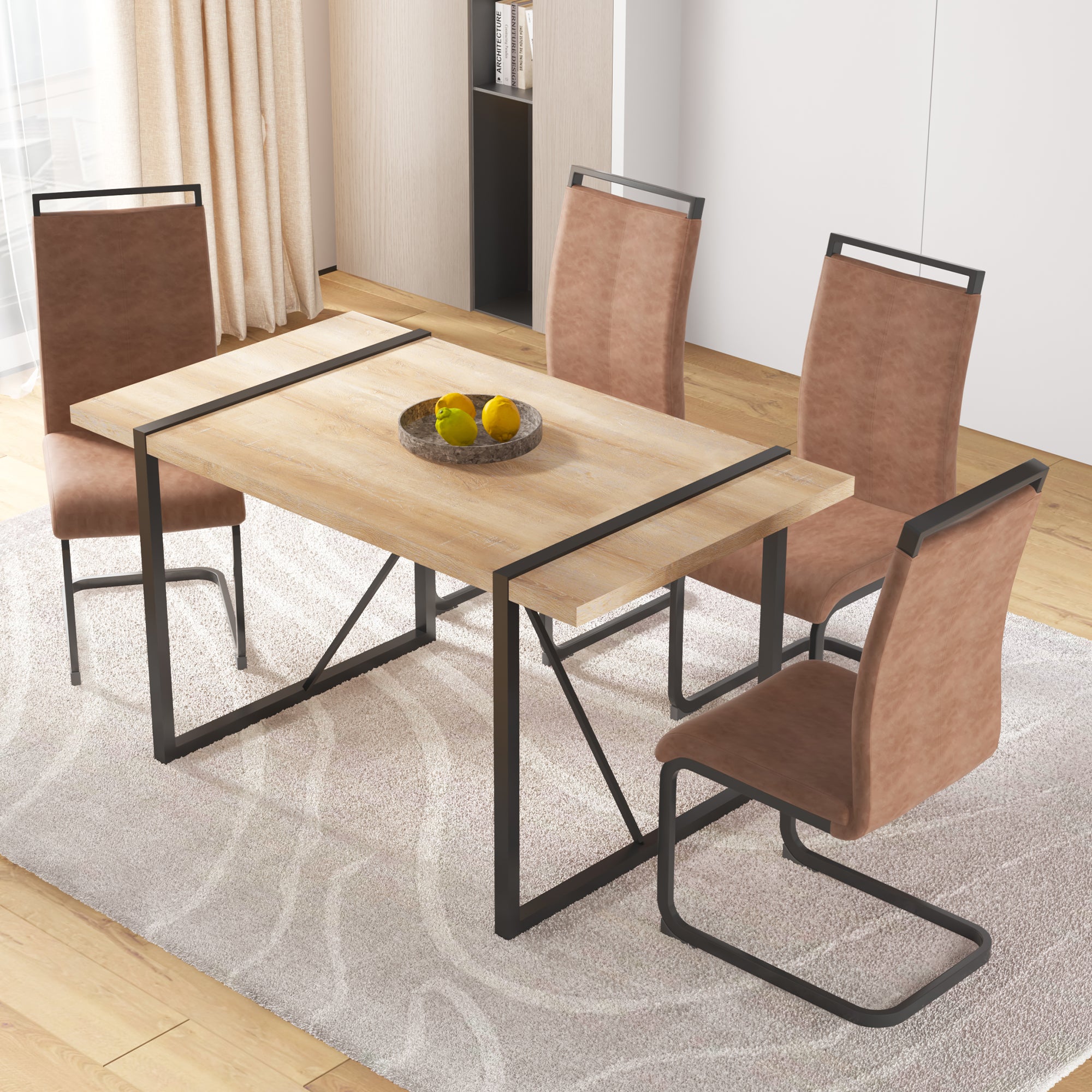 Conjunto Mesa Sillas En S Mil Piel Patas De Metal Y Madera Mdf Marr N Leroy Merlin