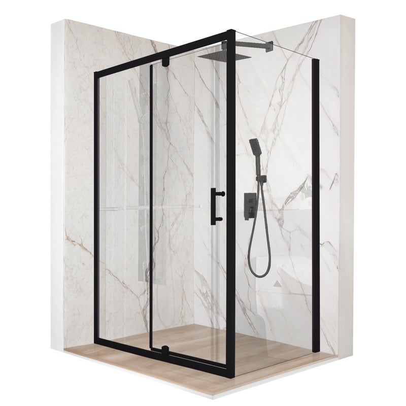 Kabina prysznicowa prostokątna drzwi uchylne czarna 120x90cm szkło 6mm + powłoka