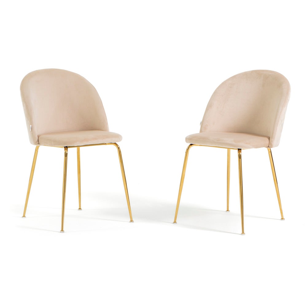Set di Sedie imbottite Sara in velluto crema e gambe in metallo