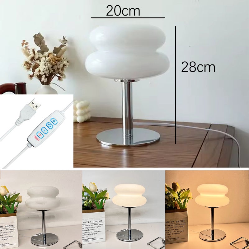 Lampe de table LED, lumière d'ambiance rétro en verre, lampe de bureau mignonne à intensité variable, lampe de chevet USB (blanc) - 2