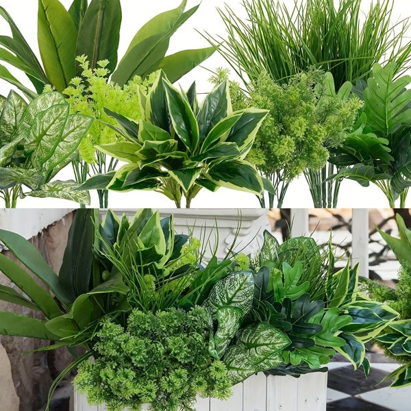 Lot de 18 plantes artificielles avec protection UV – Tiges de verdure imitation plastique pour décoration intérieure et extérieure, jardin suspendu - 6