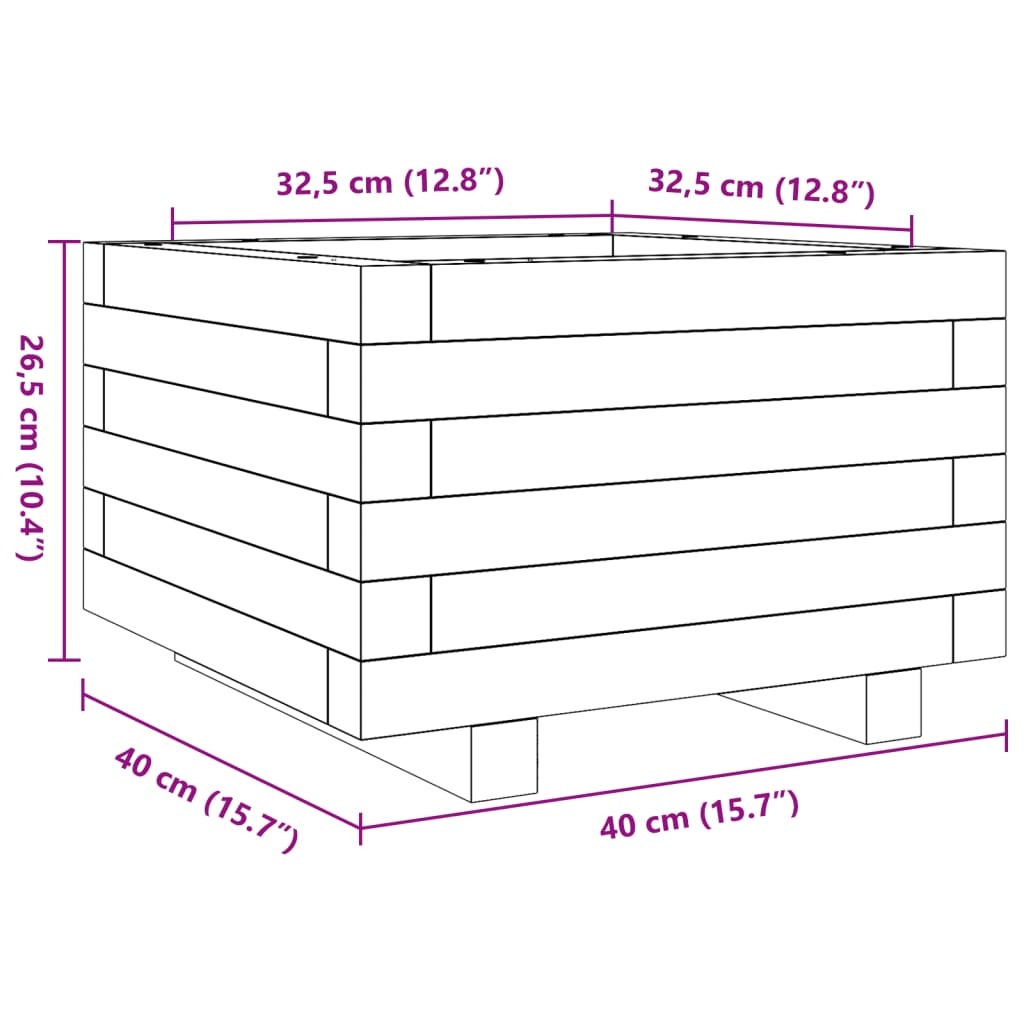 Jardinière bac lit surélevé plantes fleurs terrasse jardin 40 x 40 x 26,5 cm bois de pin massif marron 02_0037528 - 7