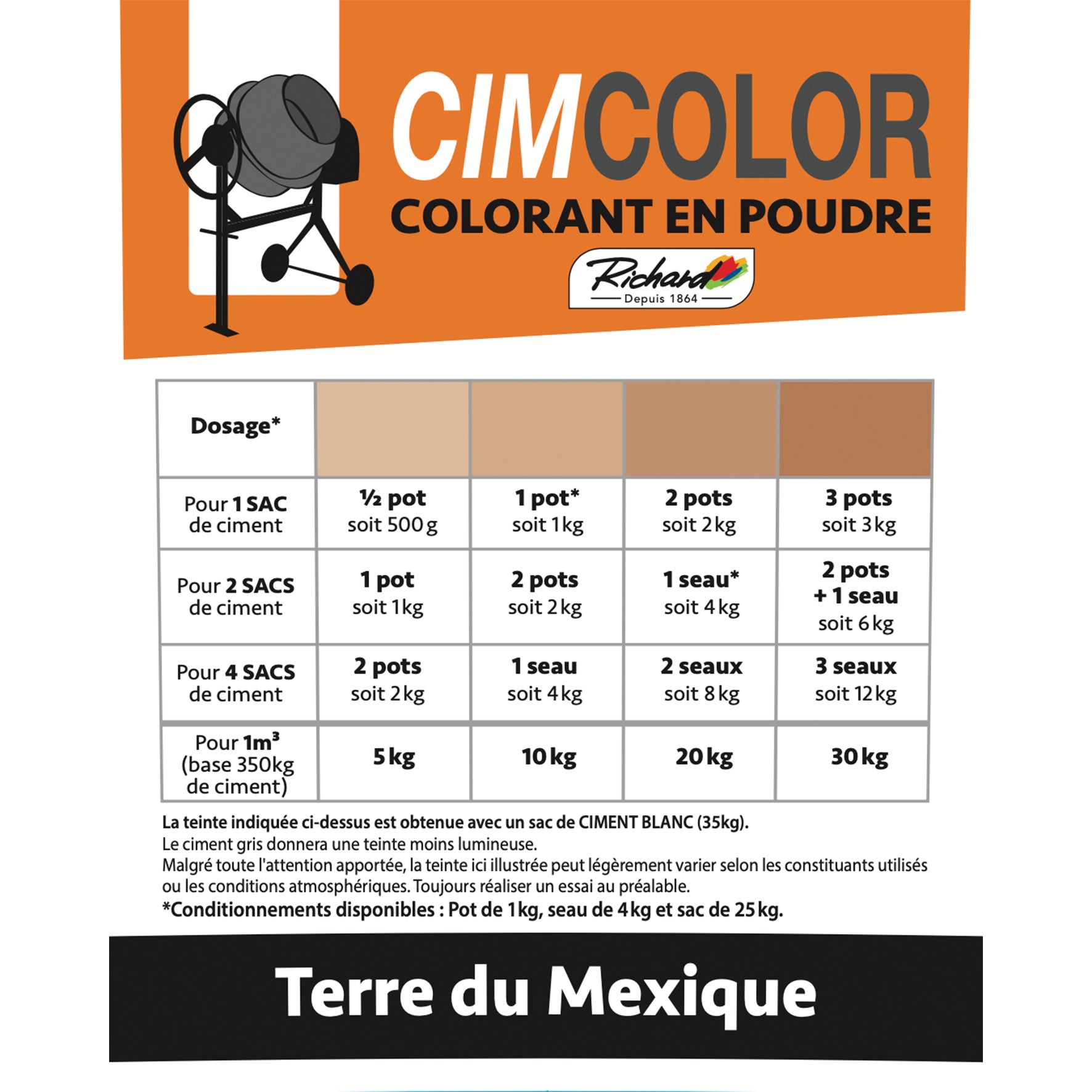 Pigments en poudre Cimcolor pour beton ciment enduit joint chaux Richard Cimcolor Terre du Mexique 1kg - 4