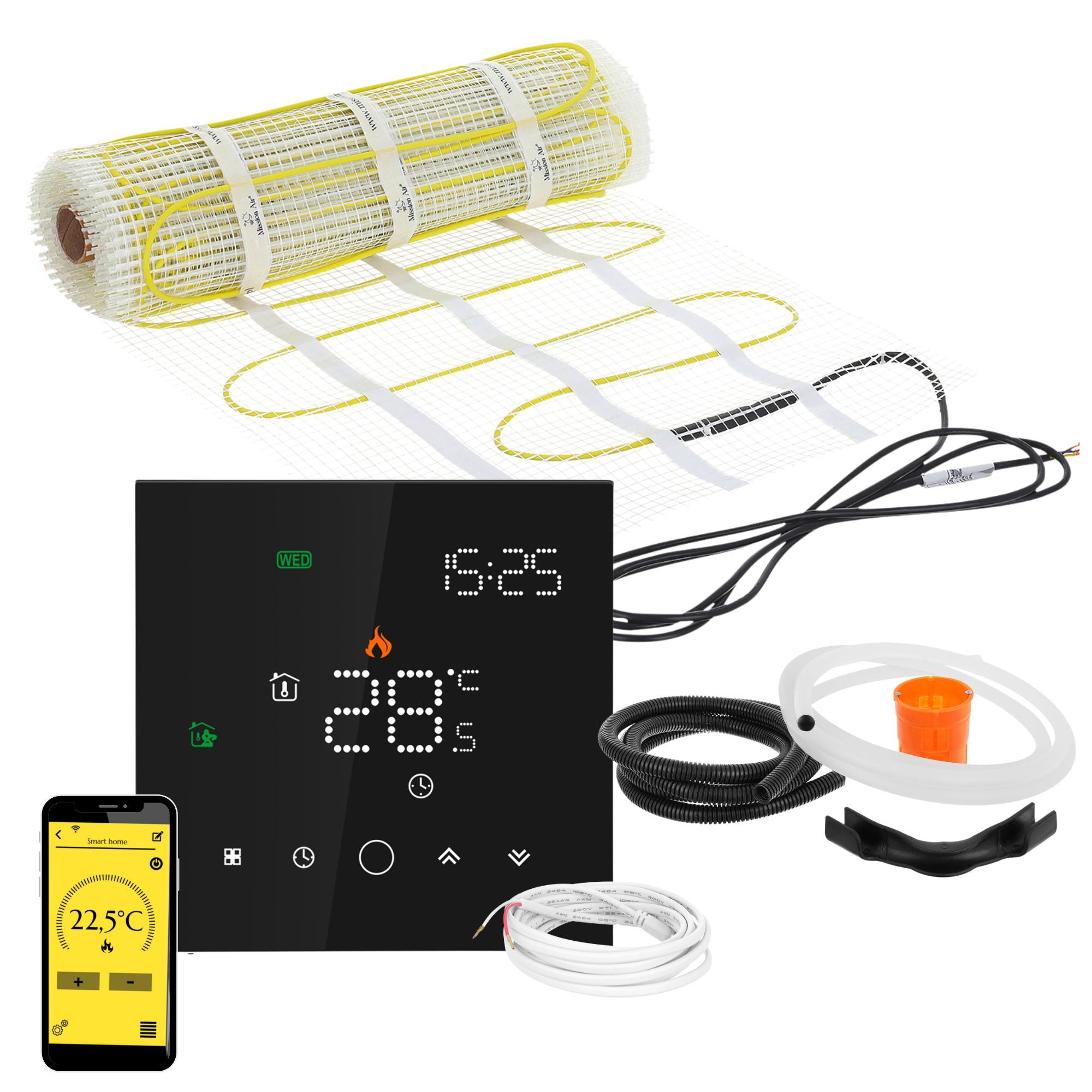 Zestaw mat grzewczych pod płytki MA-160 3m² + Leo Czarny