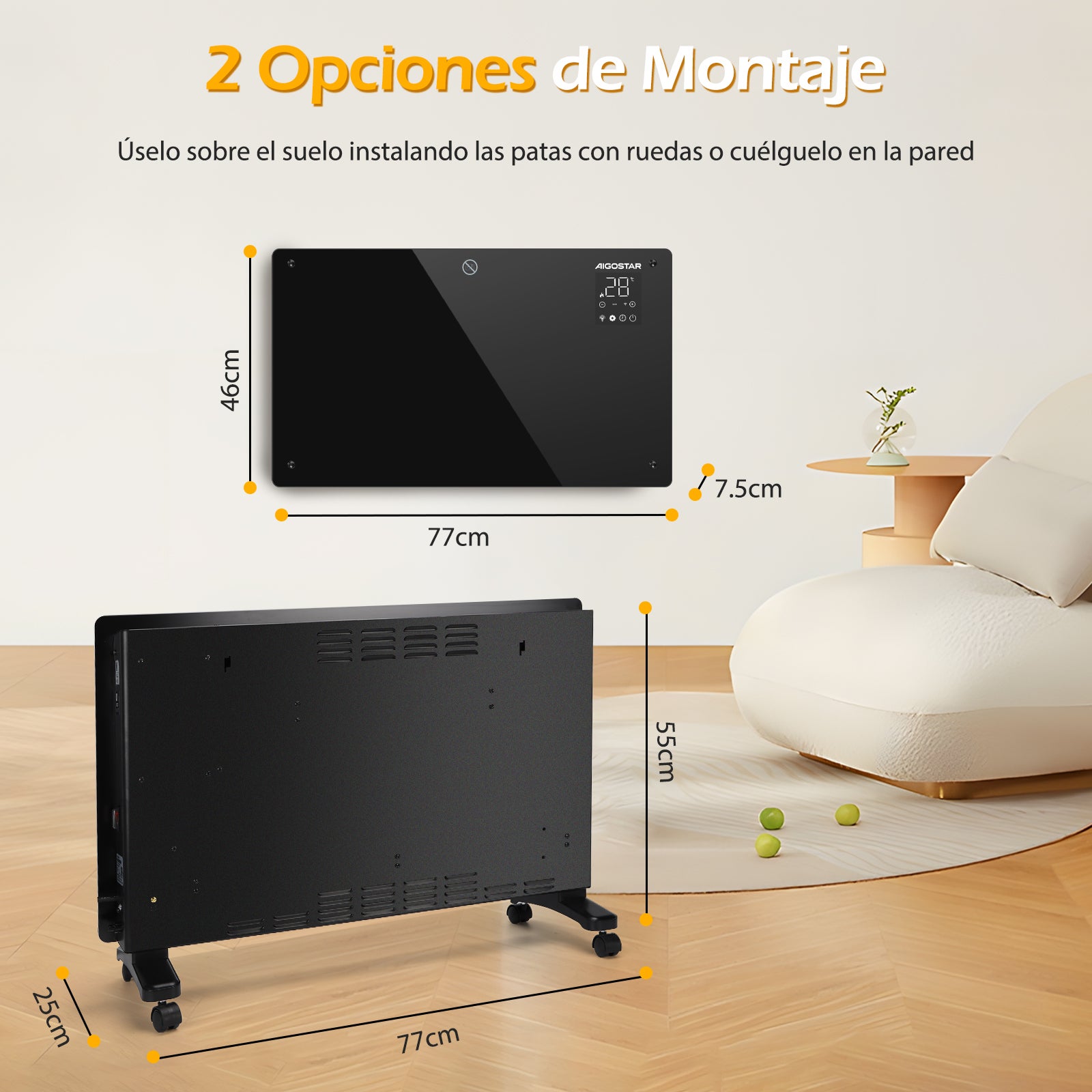 Radiador Electrico Bajo Consumo 3 modos, Conexión Wi-Fi, Programable Aigostar - 5