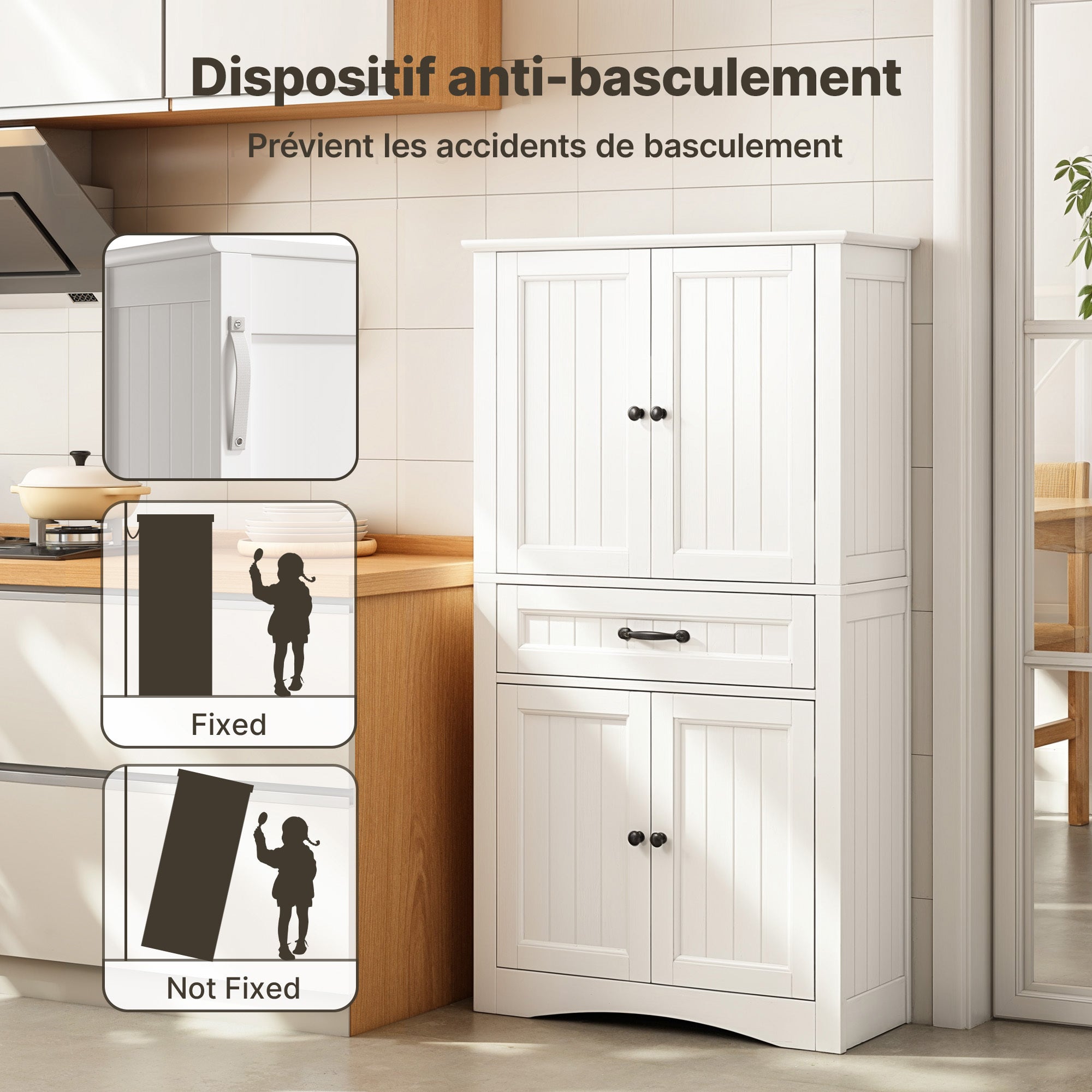 Mobile bagno con 1 cassetto 4 ante ripiano regolabile bianco 73 x 31 x 132 cm Bealife - 6