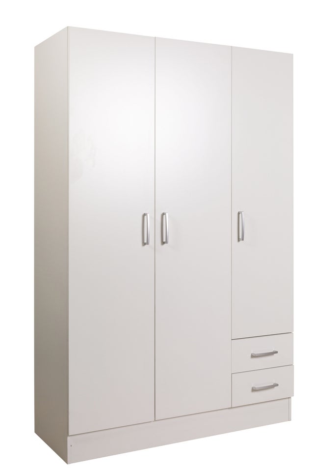 COMPOSAD | Armadio della Linea FACILE con 3 Ante e 2 Cassetti, Camera da Letto, (LxAxP) 119,30x184,40x46,30 cm, Colore Bianco Made in Italy