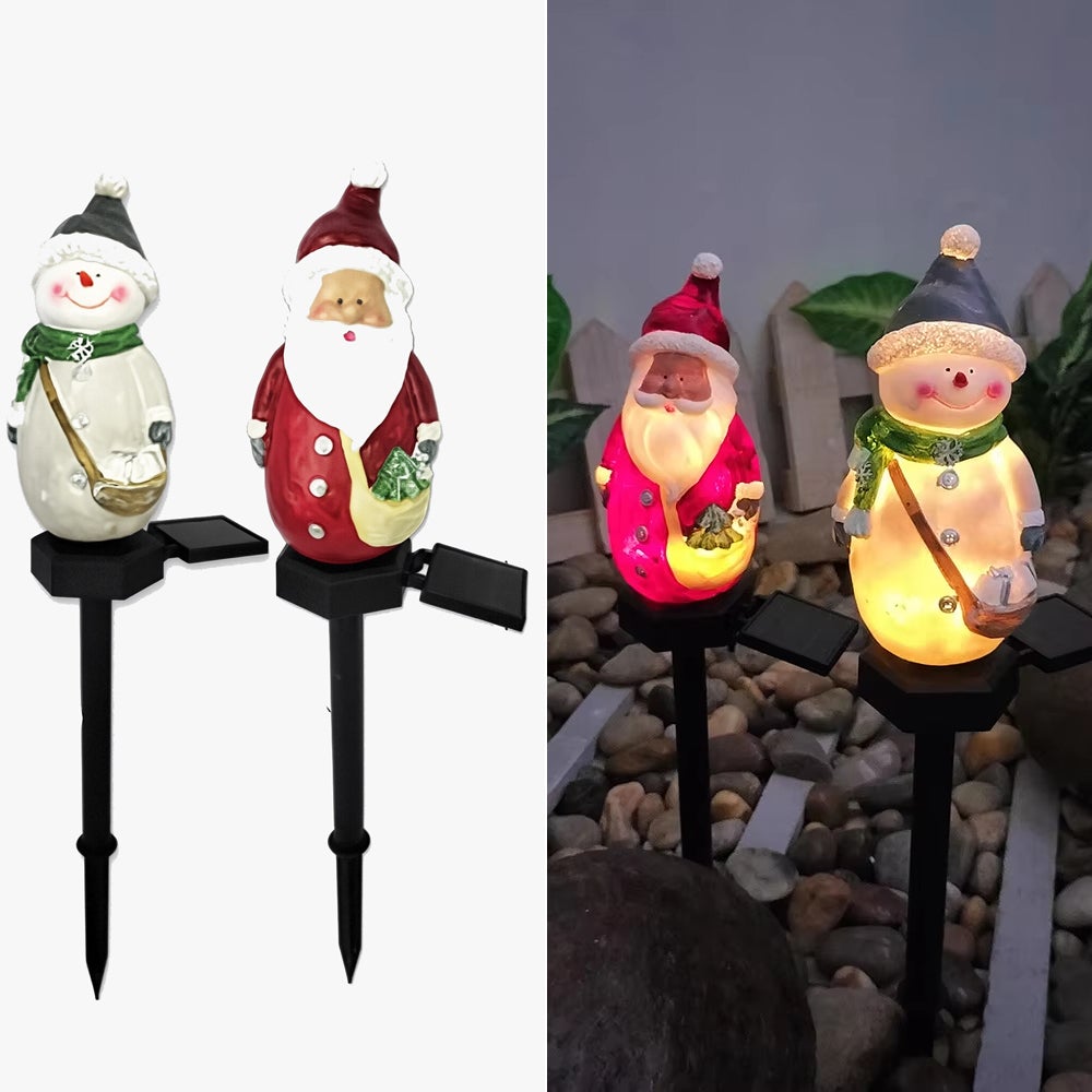 Zestaw 2 lamp solarnych, dekoracje świąteczne na zewnątrz, Święty Mikołaj/Bałwan, odpowiednie do ogrodu, aby stworzyć atmosferę