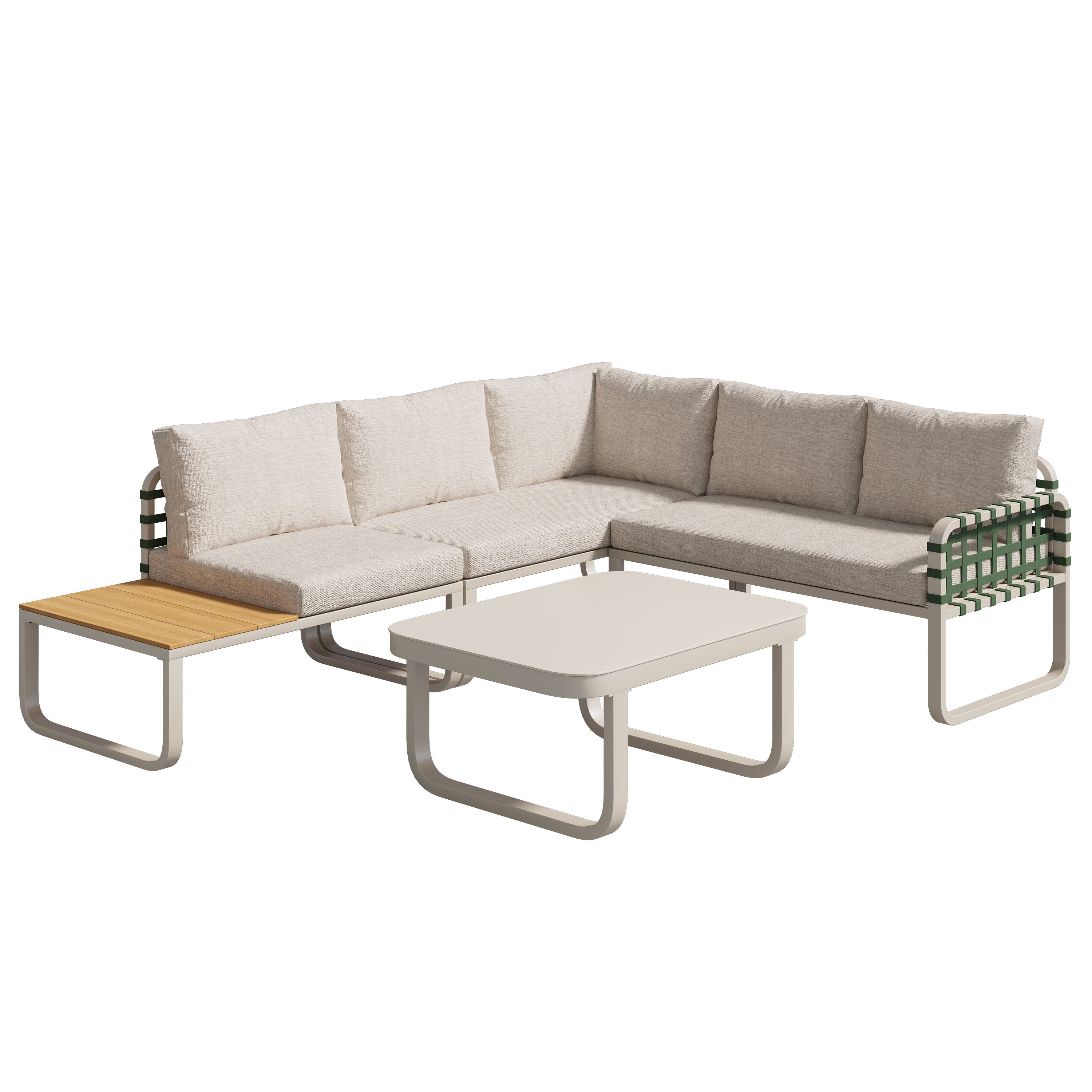 Salon de jardin extérieur 4-5 places moderne en rotin synthétique avec coussins abricot pour terrasse et jardin - 7