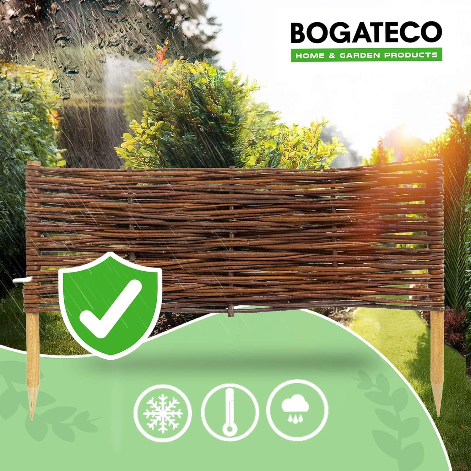 10 x Bordure clôture en osier BOGATECO en saule | 60 cm de longueur et 20 cm de hauteur | Bordure de pelouse de clôture en bois - 7