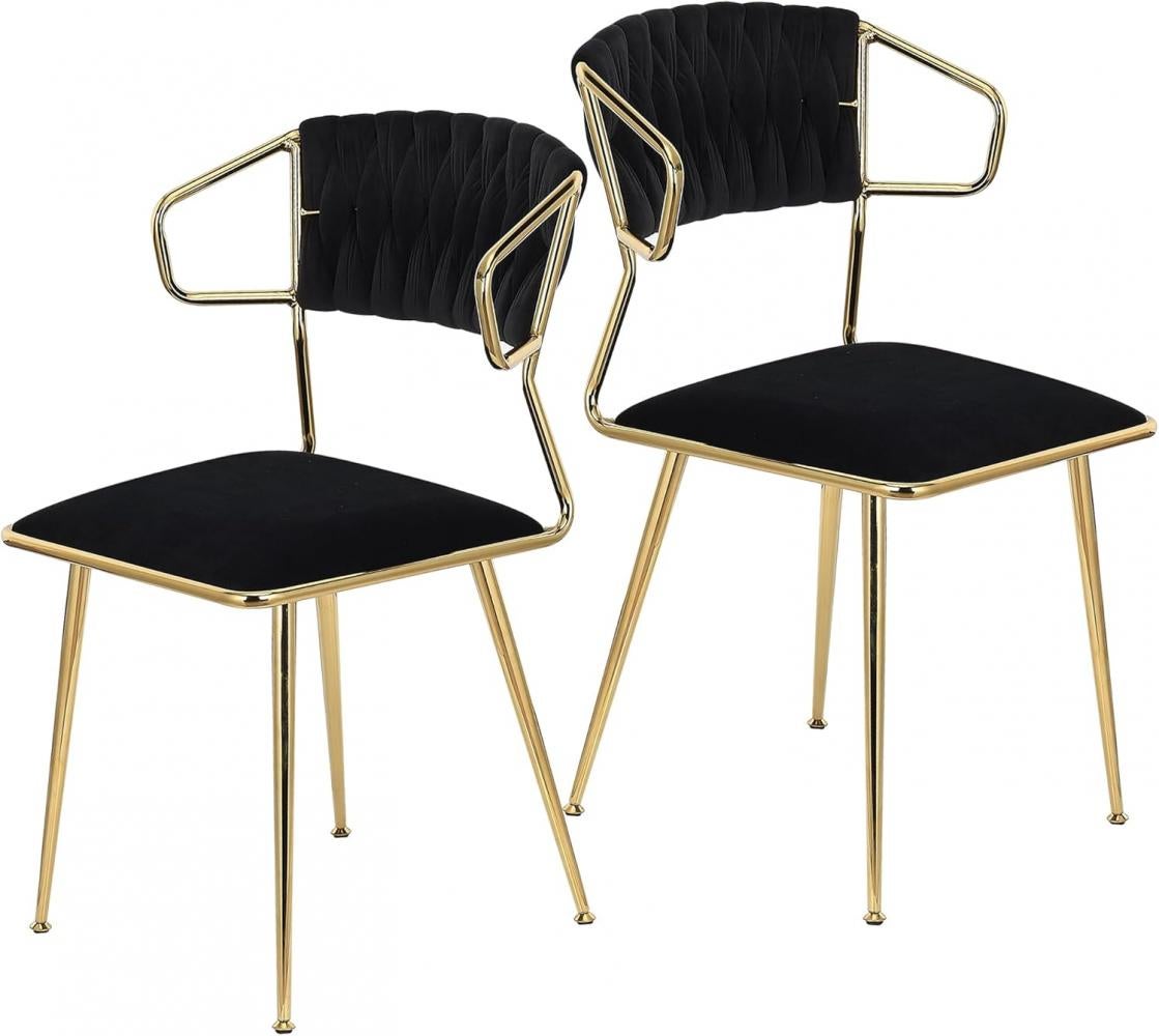Lot de 2 chaises de salle à manger pour salon et cuisine, revêtement velours, pieds métal, 44 x 44 x 77 cm - 2
