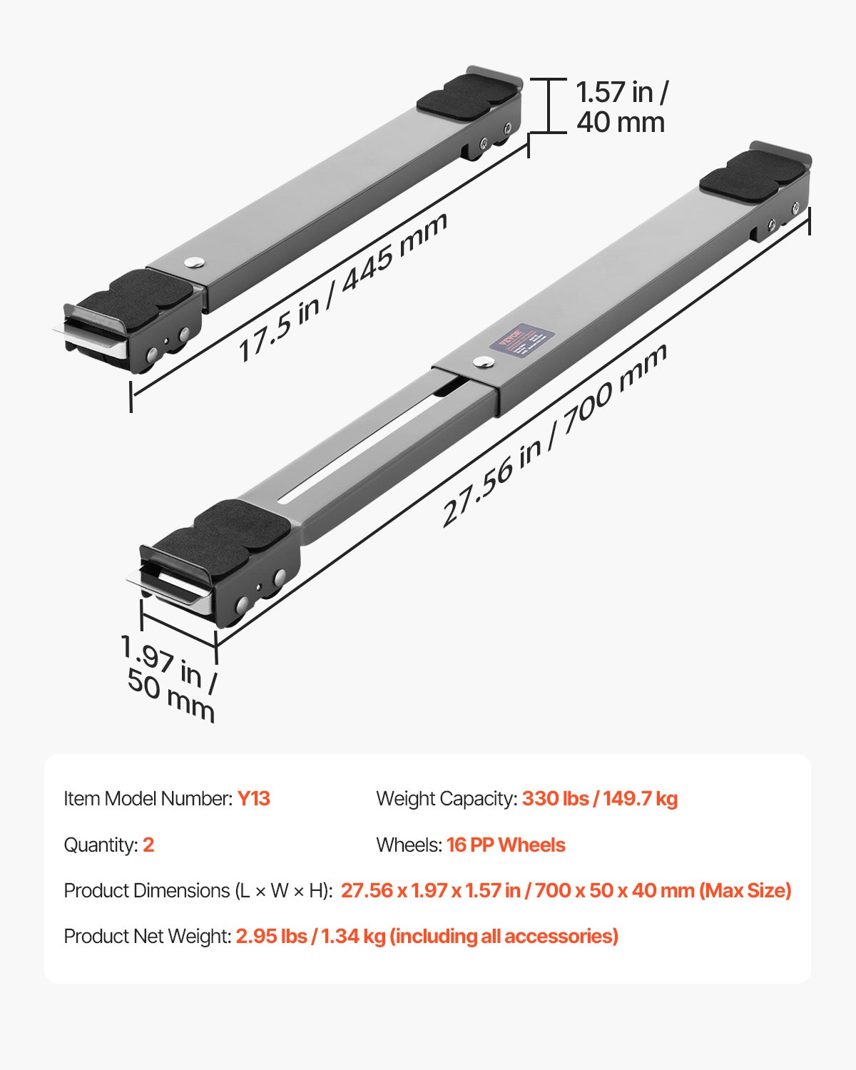 Roulettes Transport pour Appareils Électroménagers VEVOR 2PCS,Charge 149,7 kg,Base de Machine à Laver Mobiles,Déménageurs pour Réfrigérateurs,Gris - 7