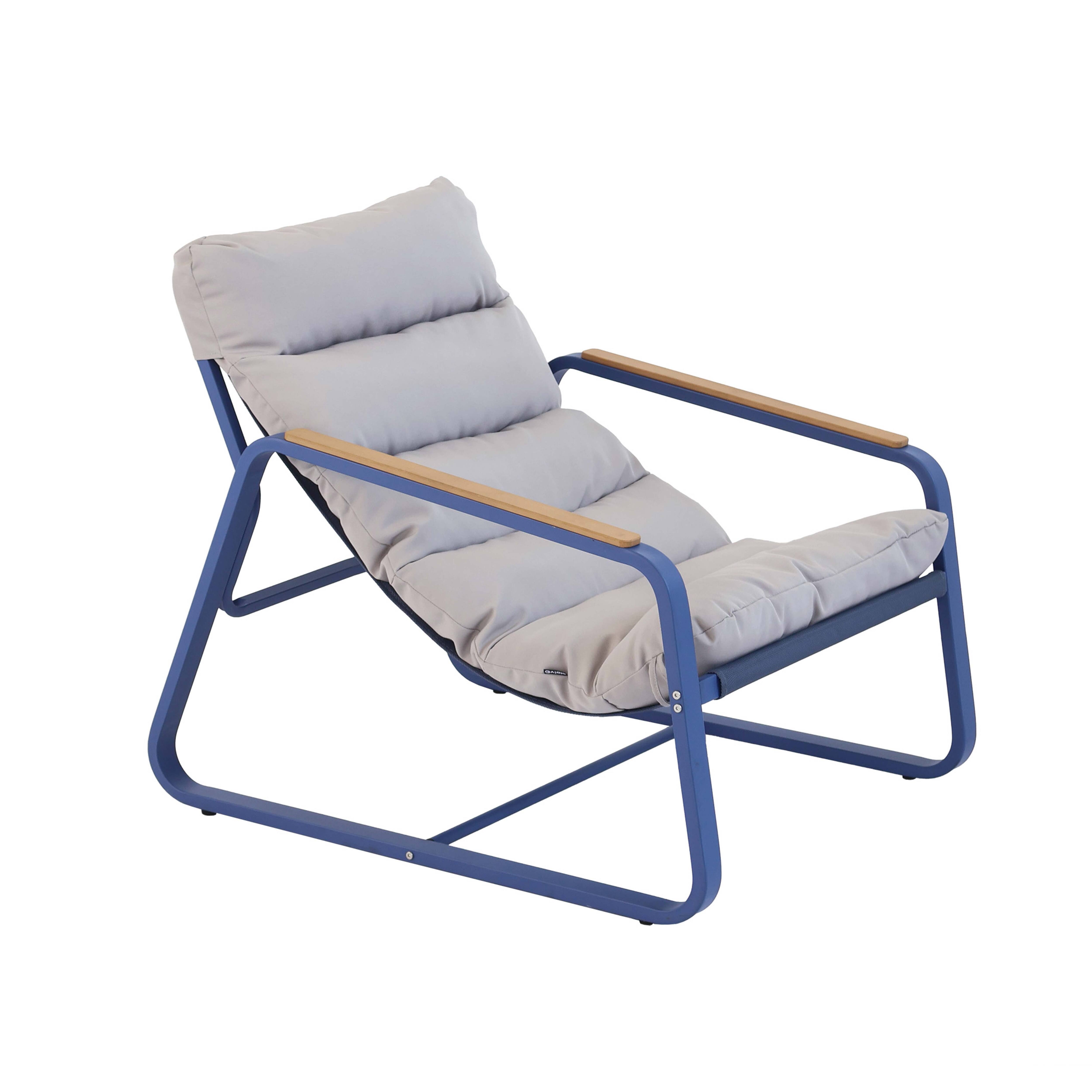 Fauteuil relax en acier et textilène avec repose-pieds bleu pacific - 4