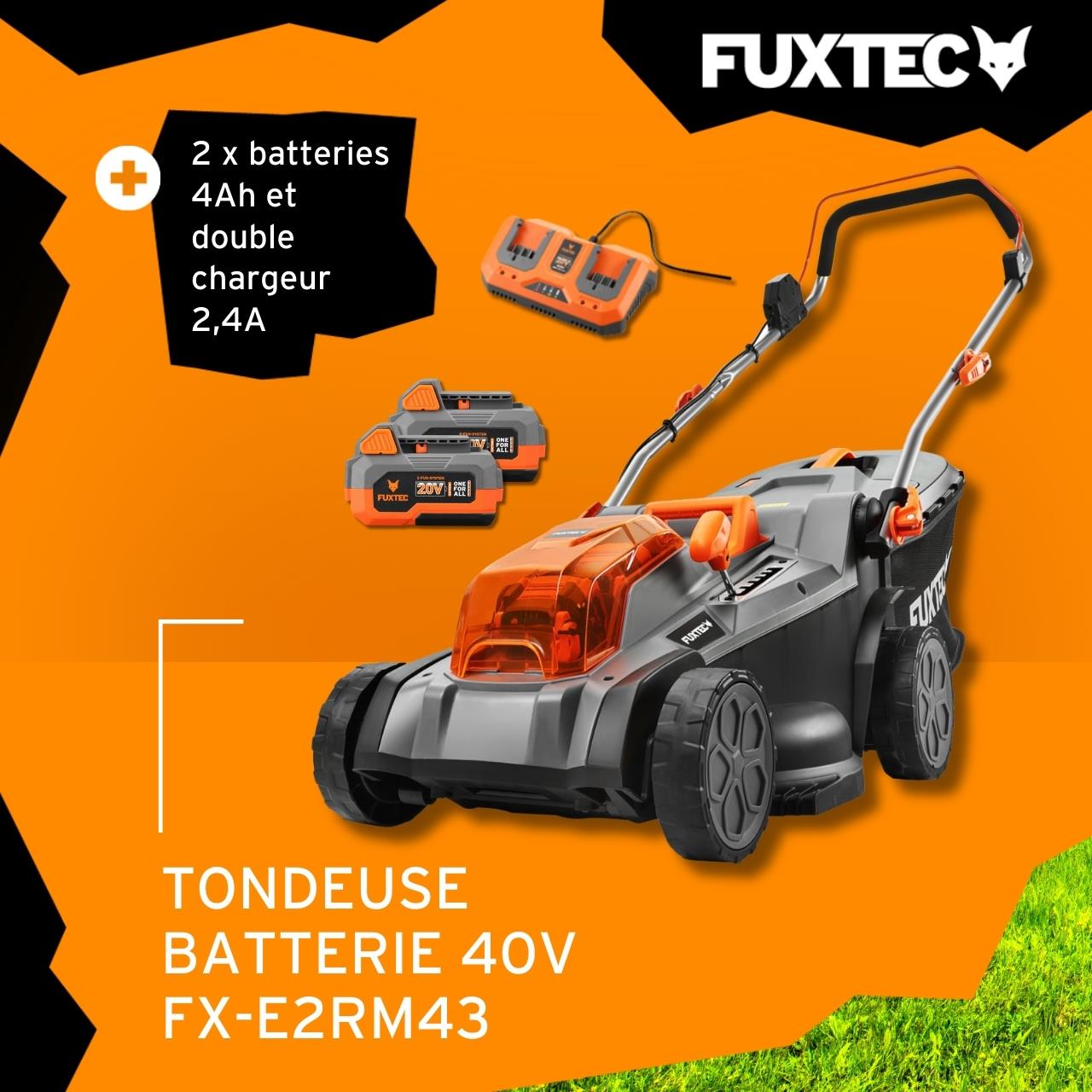 Tondeuse à Gazon Sans Fil 40V FUXTEC FX-E2RM43 – Largeur 43 cm, 2 Batteries 4Ah, Double Chargeur, Bac 40L - 2