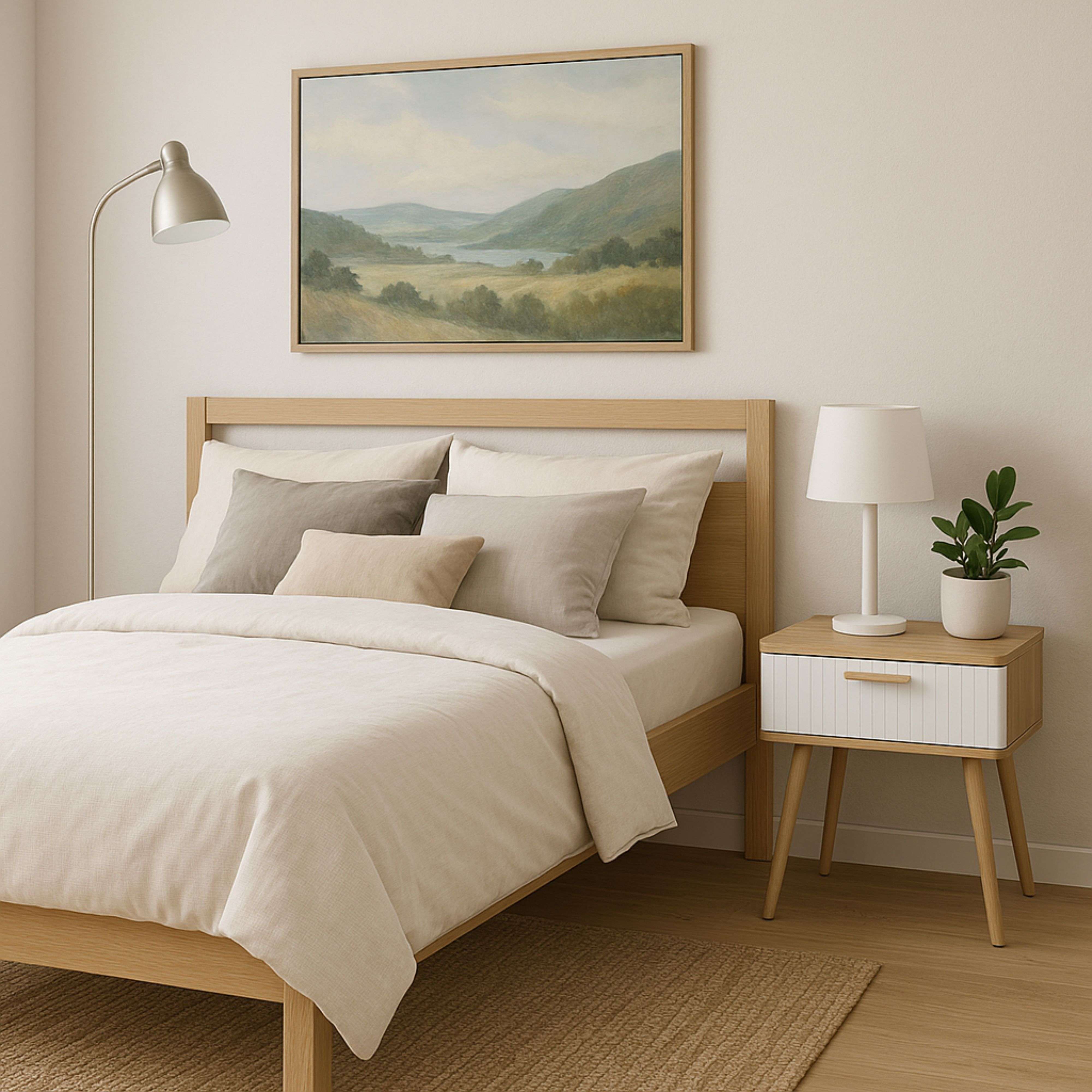 Mesilla de Noche Frisa de Dormitorio Estilo Nórdico en Color Blanco y Roble Nordish con 1 Cajón 40x52x30 cm - 5