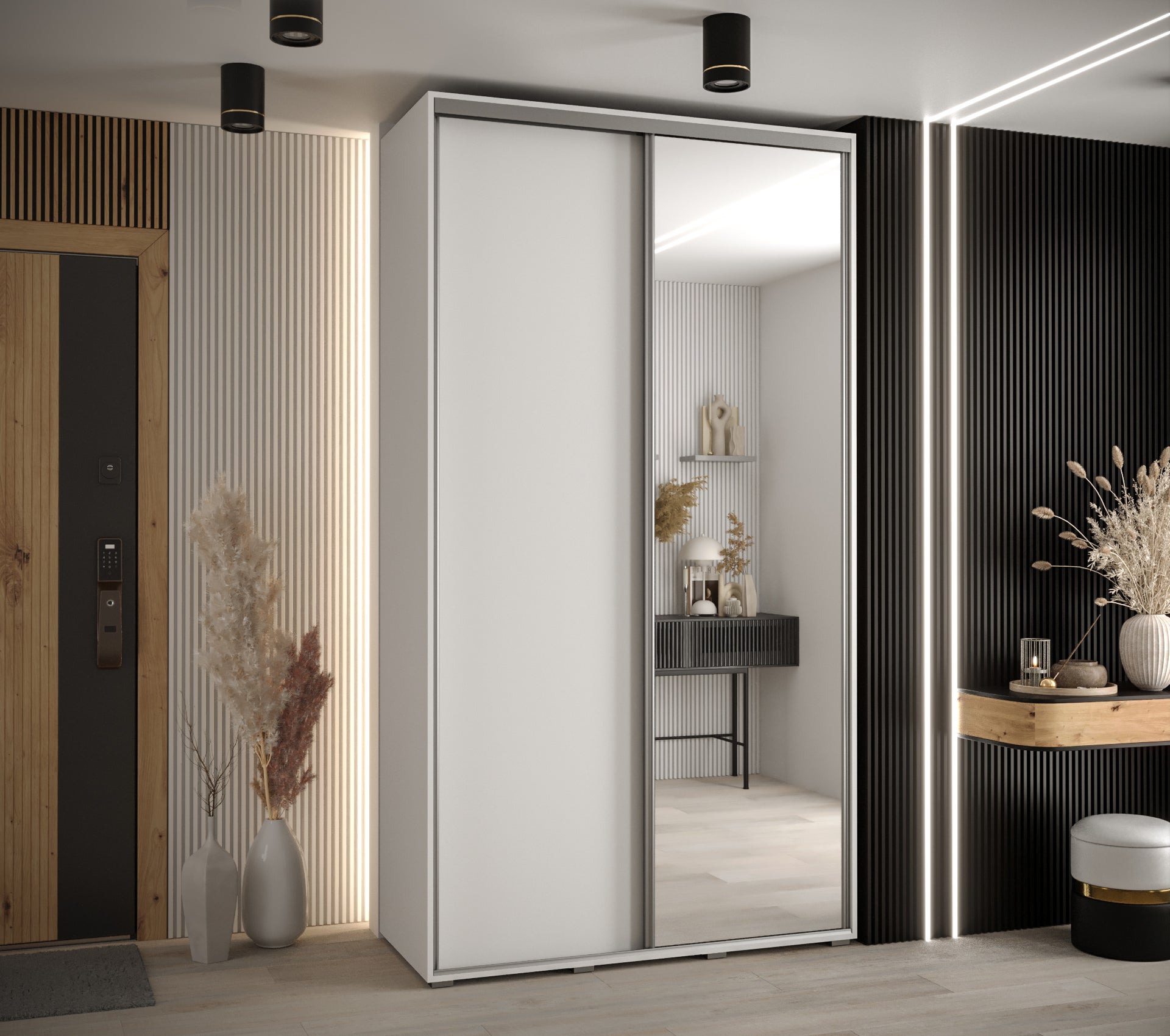 Szafa przesuwna z lustrem wysoka Davos 3 130 x 60 x 235,2 cm biały + biały + u. srebrny - Abiks Meble - 2