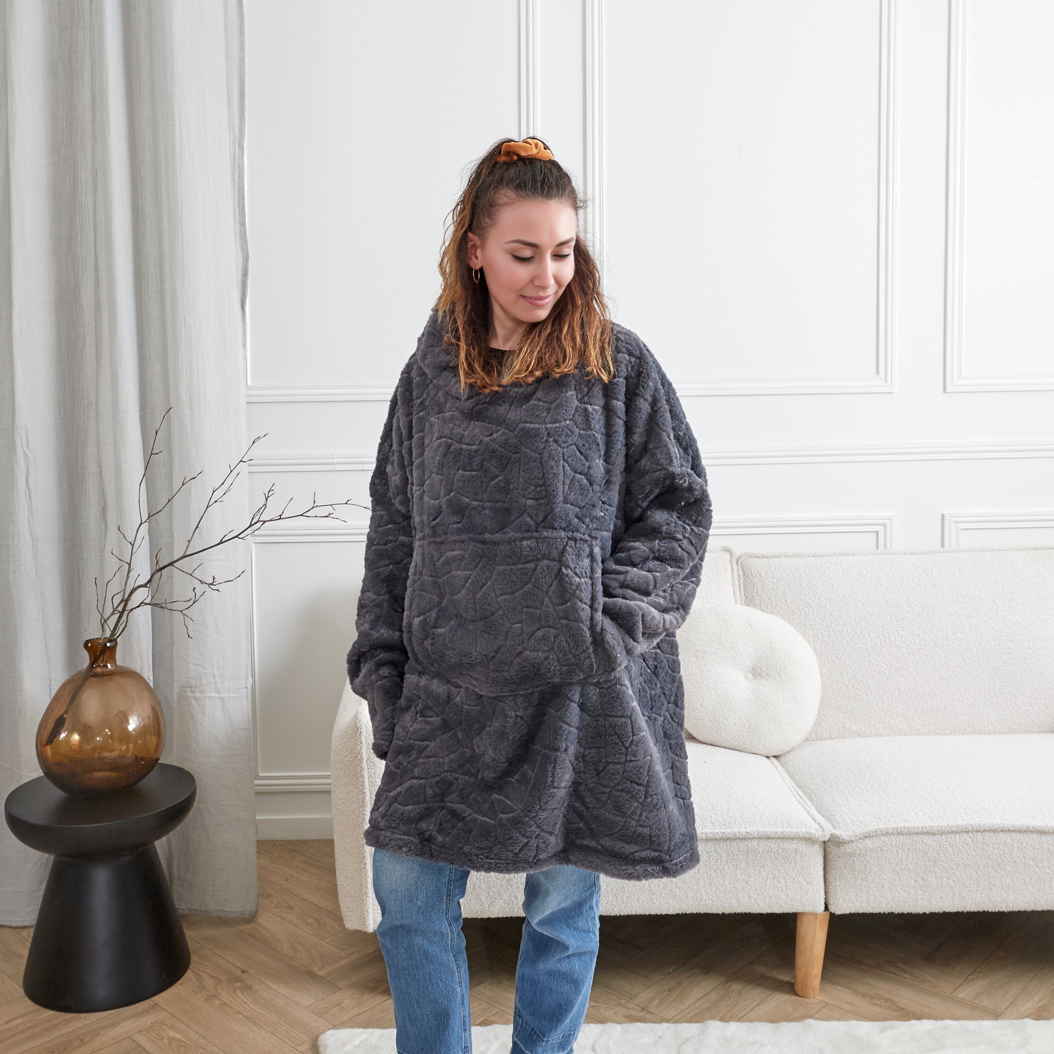 Sweat Plaid Embosse Gris Fonce - 2