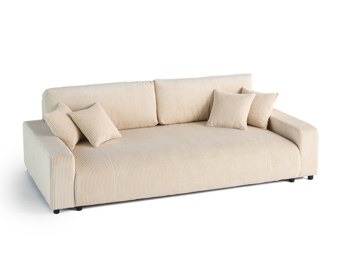 Canapé droit convertible 3 places avec coffre en velours côtelé beige - PIVOINE - Best Mobilier - 6