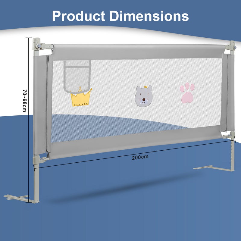 Cancelletto Per Letto HENGMEI, Barriera Di Sicurezza Anti-caduta Regolabile 150 Cm, Con Sollevamento Verticale, Grigio Orsetto - 2