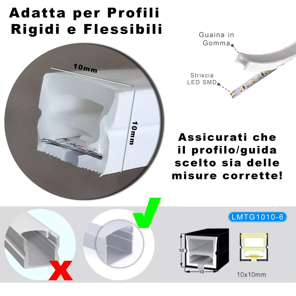 Striscia LED SMD 2835 120D Impermeabile IP65 220V per Profili da 10mm Flessibile Resistente potente per Interni ed Esterni BIANCO NATURALE 4000K 5MT - 8