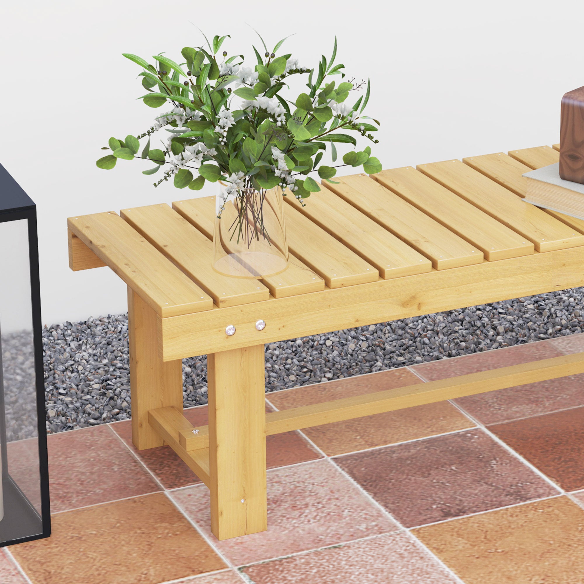 Banc de jardin 2 places en bois massif, imperméable et résistant, 110 x 38 x 35 cm, stable pour balcon, jardin et terrasse - 7