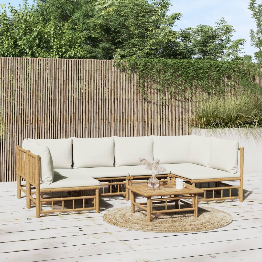 VidaXL Repose-Pied De Jardin Bambou Avec Coussin Blanc Crème - Meuble Patio Extérieur
