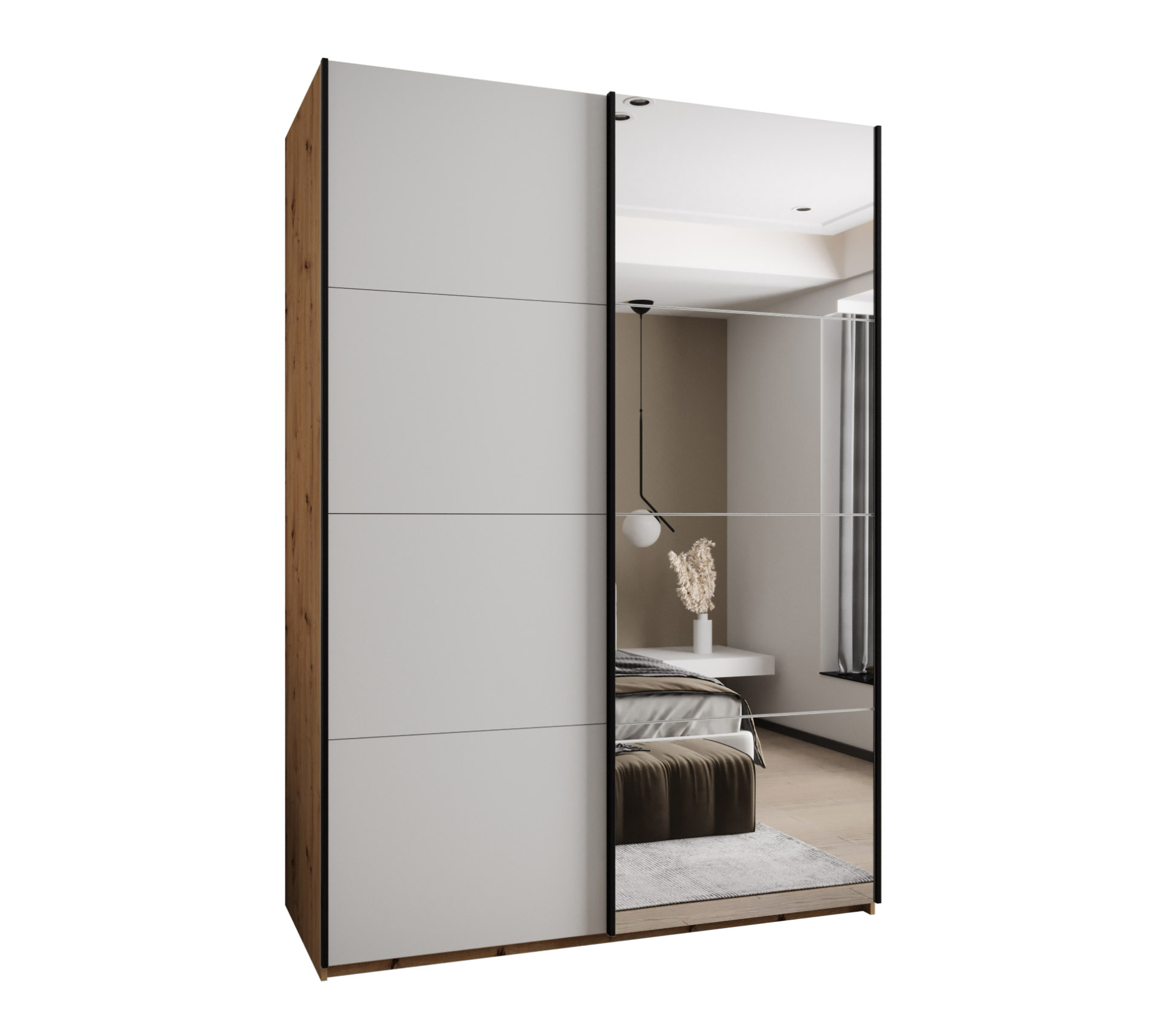 Szafa przesuwna wysoka Lux 3 180 x 64 x 245,5 cm artisan + biały + u. czarny - Abiks Meble