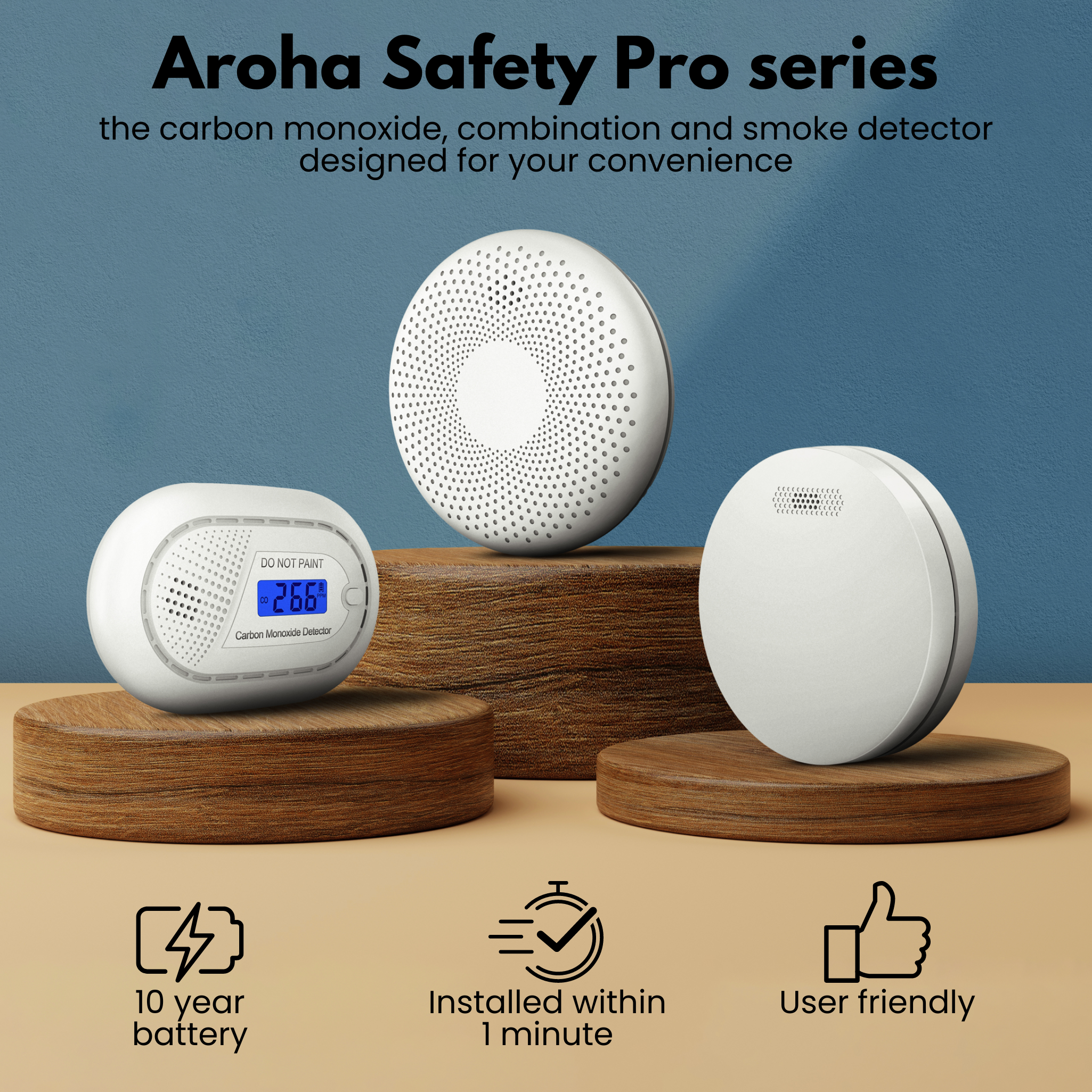 Aroha Safety Pro Rilevatore di Fumo - Batteria da 10 Anni - Sensore Fumo - Allarme Anticendio - 5