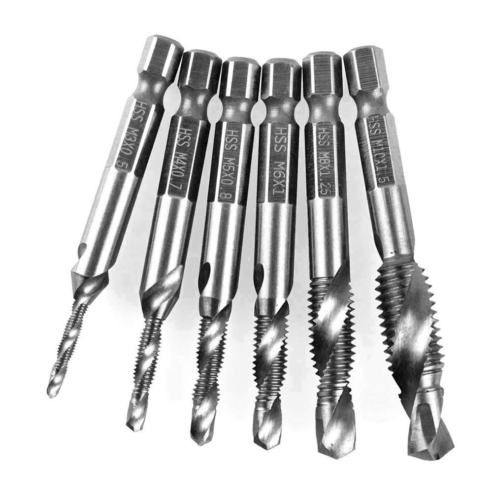 Lot de 6 tarauds à tige hexagonale pour perçage et taraudage ...