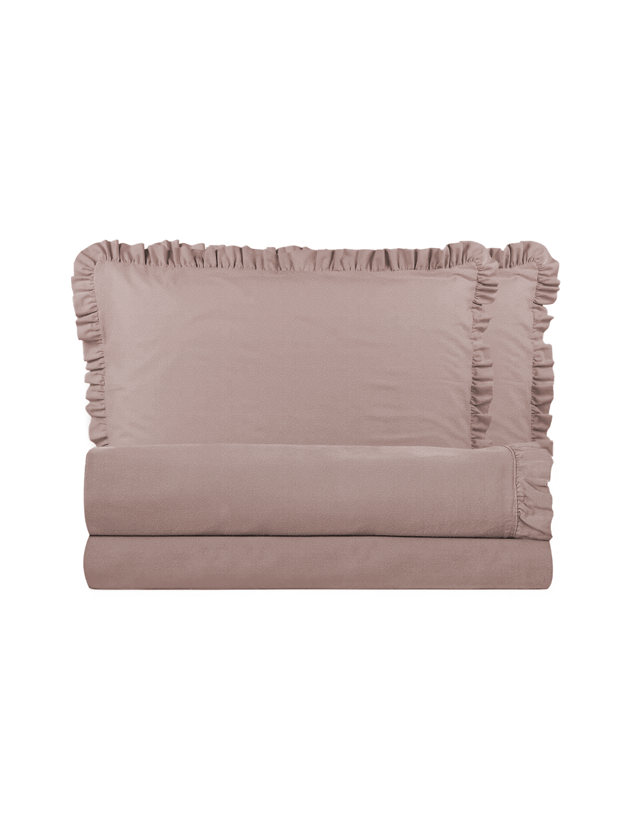 Completo per Letto Matrimoniale con Volant Due Lenzuola e Due Federe con Rouche