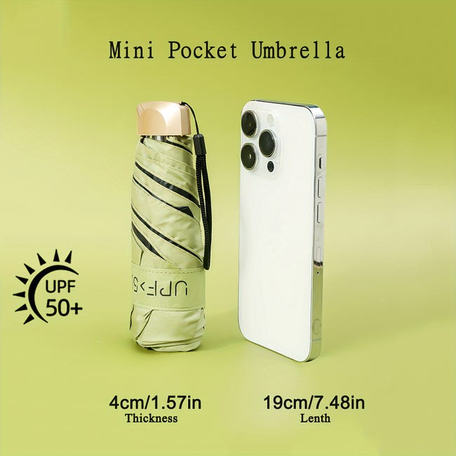 Ombrello Tascabile Compatto UPF50+ - Ombrello Da Viaggio Leggero A 6 Stecche Con Custodia, Uomo Donna - Foto 6