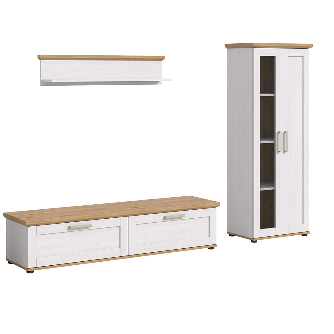 Verona regał system 3 elementy biały, dąb dekor.