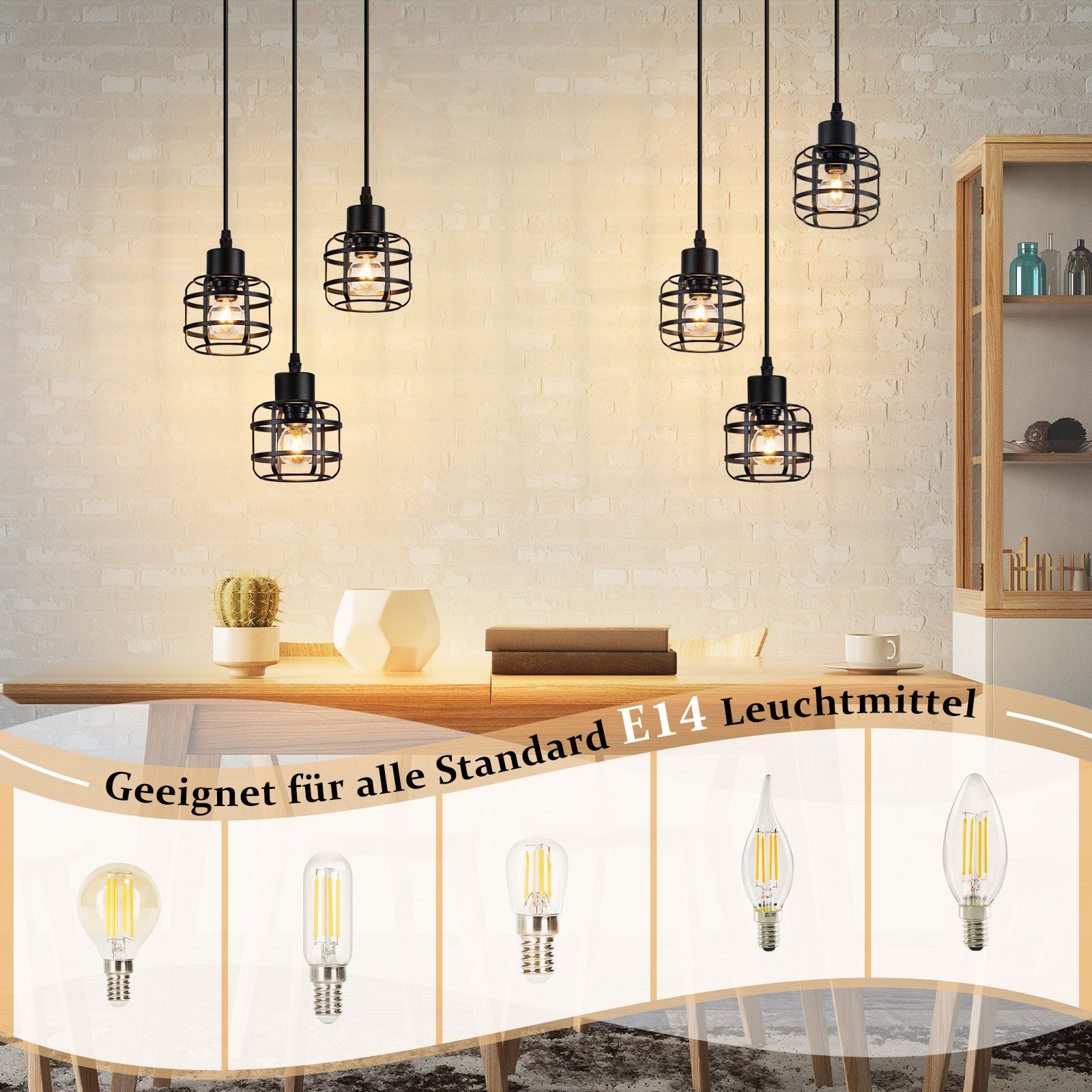 ZMH Lampa wisząca do jadalni w kolorze czarnym, 3-punktowa, E14, do kuchni lub kawiarni (żarówka nie jest dołączona) - 3