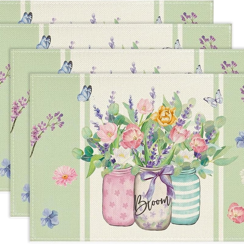 podkładki wiosenne 30x45 cm, zmywalne podkładki z motywem kwiatów i motyli, bieżnik lniany z motywem tulipanów i lawendy do kuchni, na imprezę, Wielka