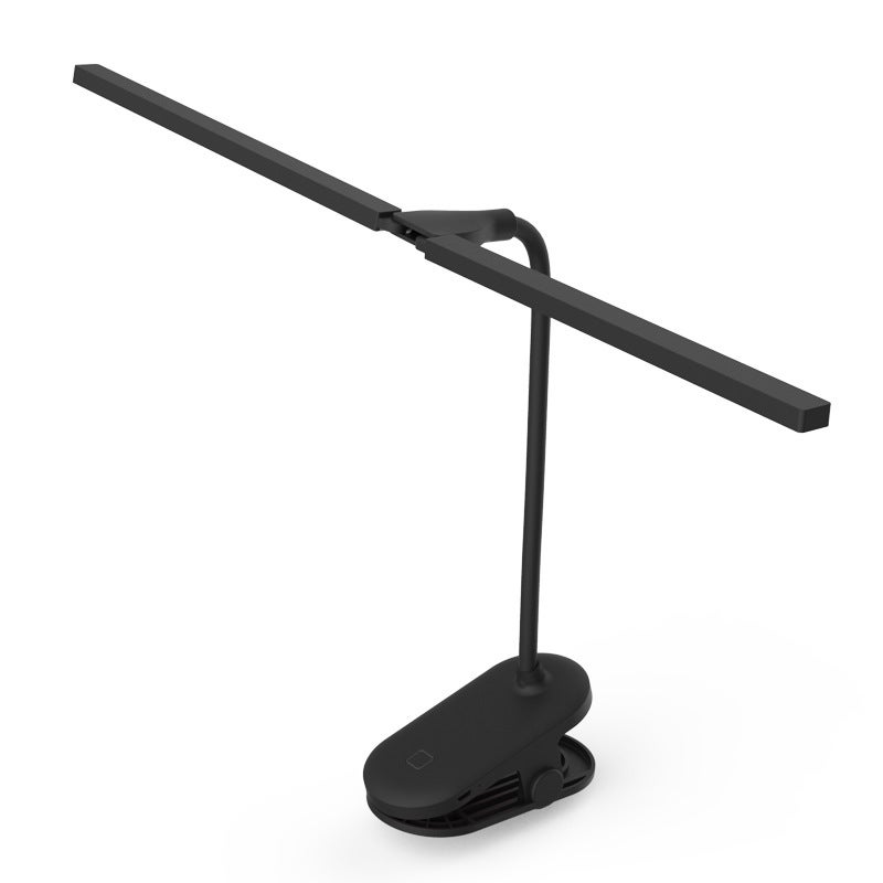 Lampa biurkowa LED z podwójną głowicą i klipsem, przypinana dla ochrony oczu, akumulatorowe lampy stołowe na baterie, 3 tryby oświetlenia - czarna