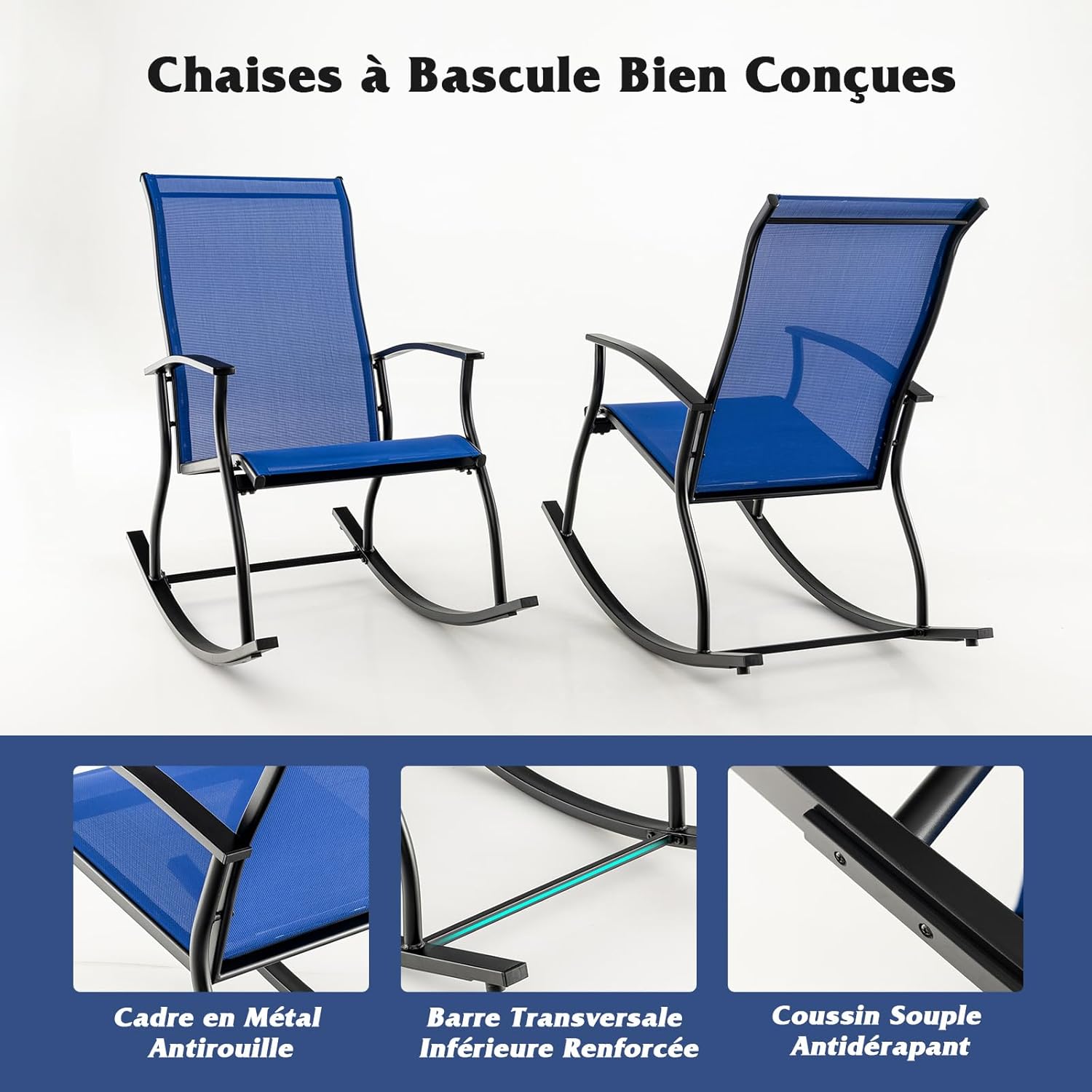 Sedia a Dondolo da Giardino con Braccioli Sdraio da Giardino Ergonomica Poltrona a Giardino Seduta Traspirante per Interno ed Esterno da Campe - 9