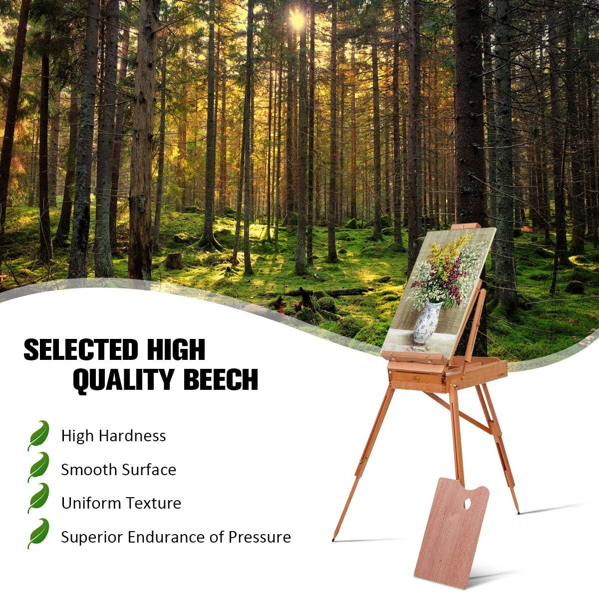 Chevalet Bois Pliable 180CM avec sangle de transport, Chevalet de Table avec Palette, Tiroir, pour Châssis jusqu'à 86 cm, pour Enfants et Adultes - 9