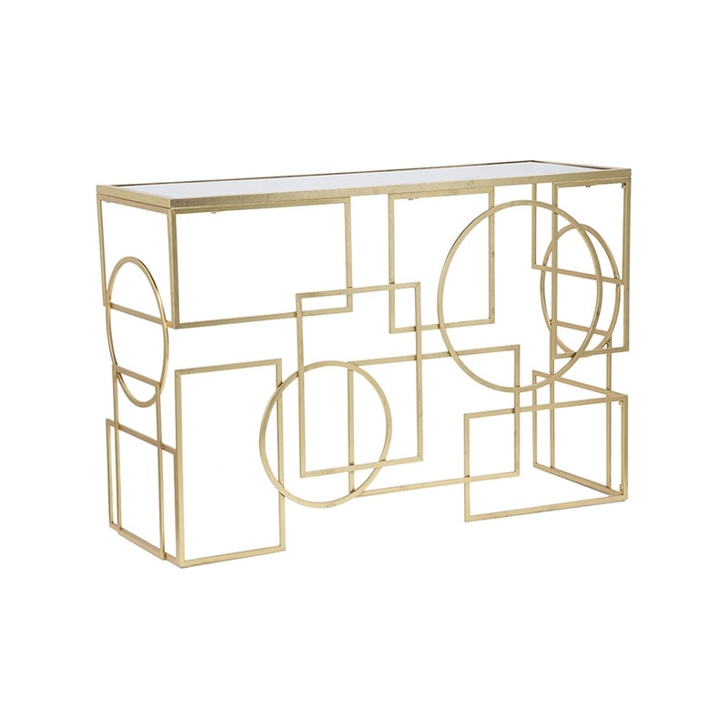 Konsola wejściowa prostokątna z metalu złotego 120x41cm z lustrzanym blatem Marie